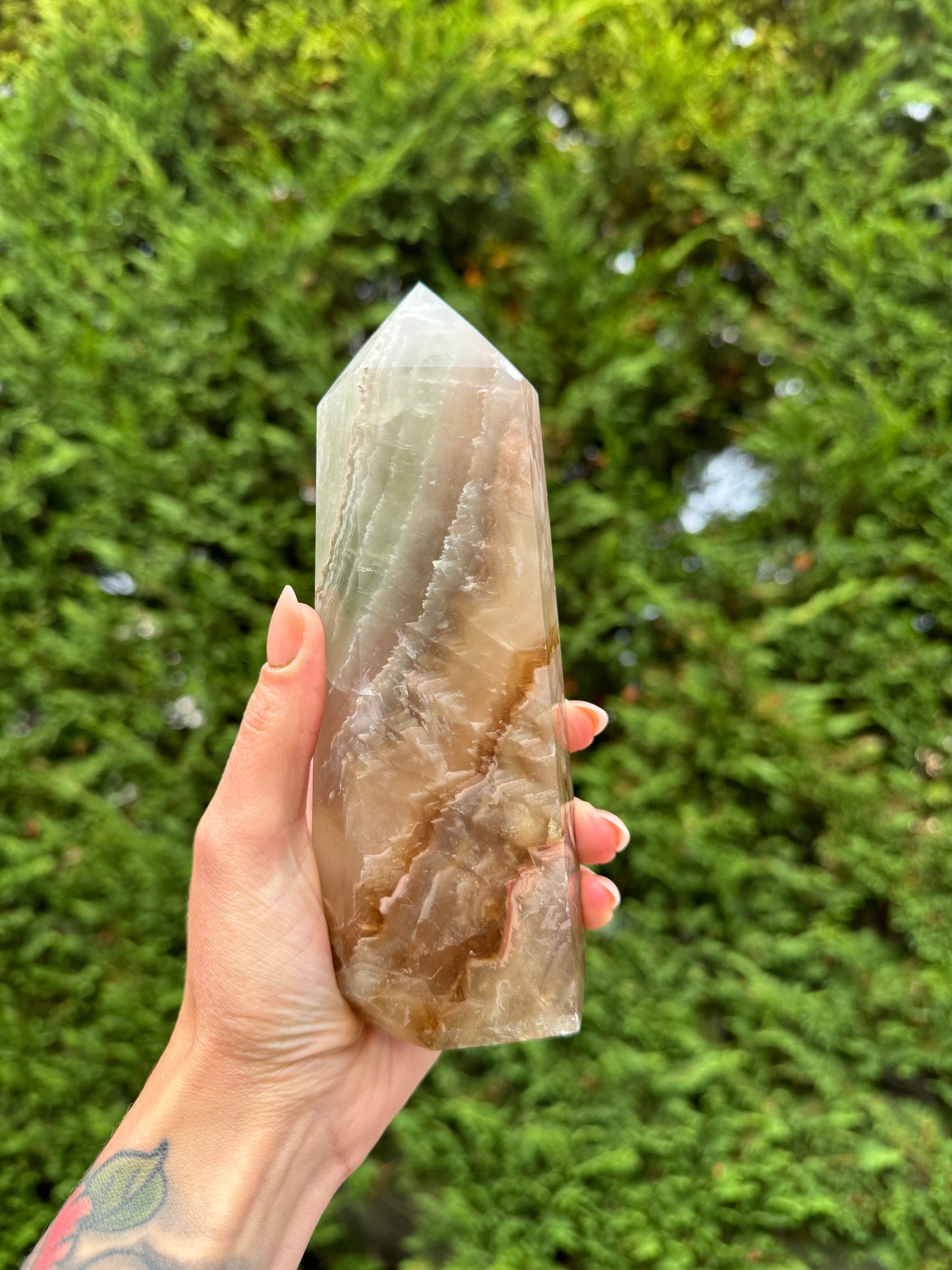 Banded Feathery Fluorite Tower (7" tall)