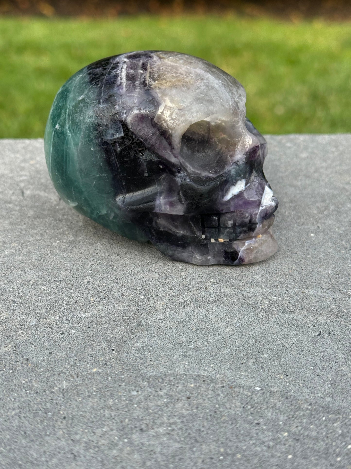Green & Purple Fluorite Skull Carving (3.5")