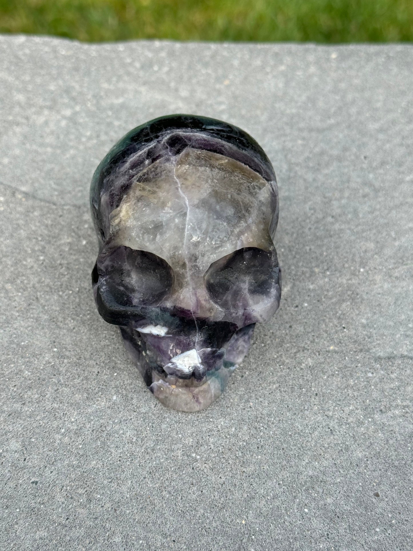 Green & Purple Fluorite Skull Carving (3.5")