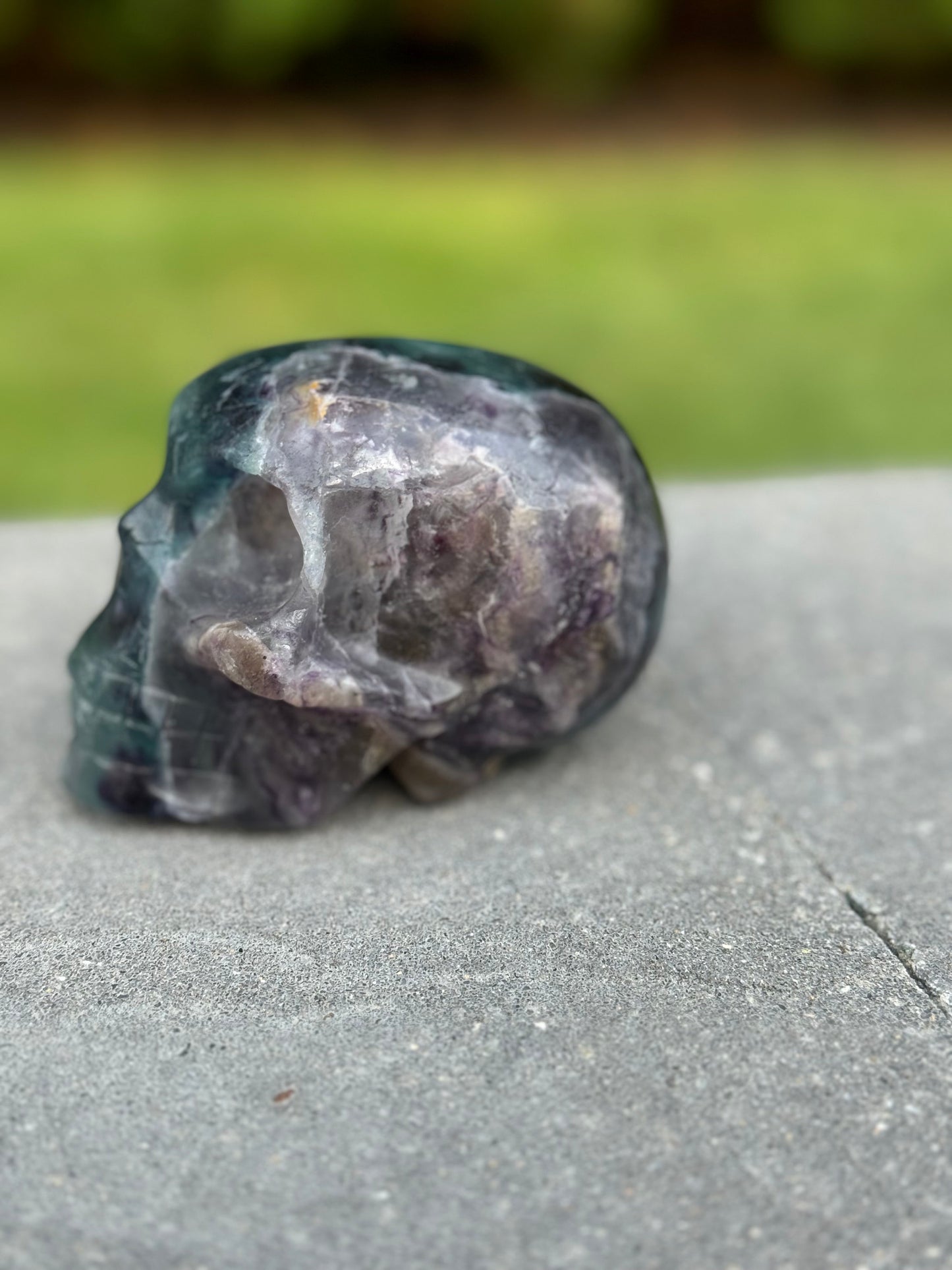 Green & Purple Fluorite Skull Carving (3.5")