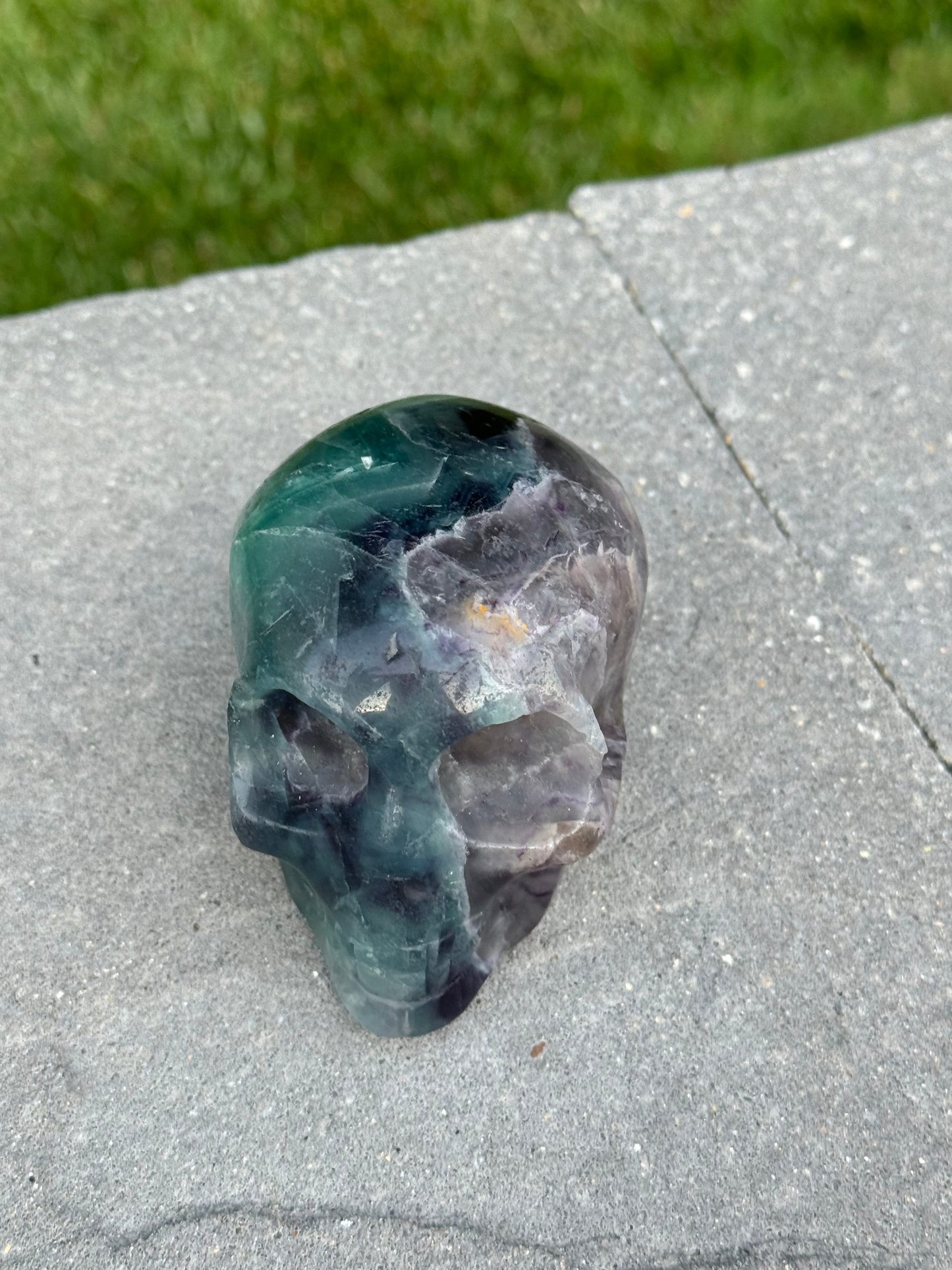Green & Purple Fluorite Skull Carving (3.5")