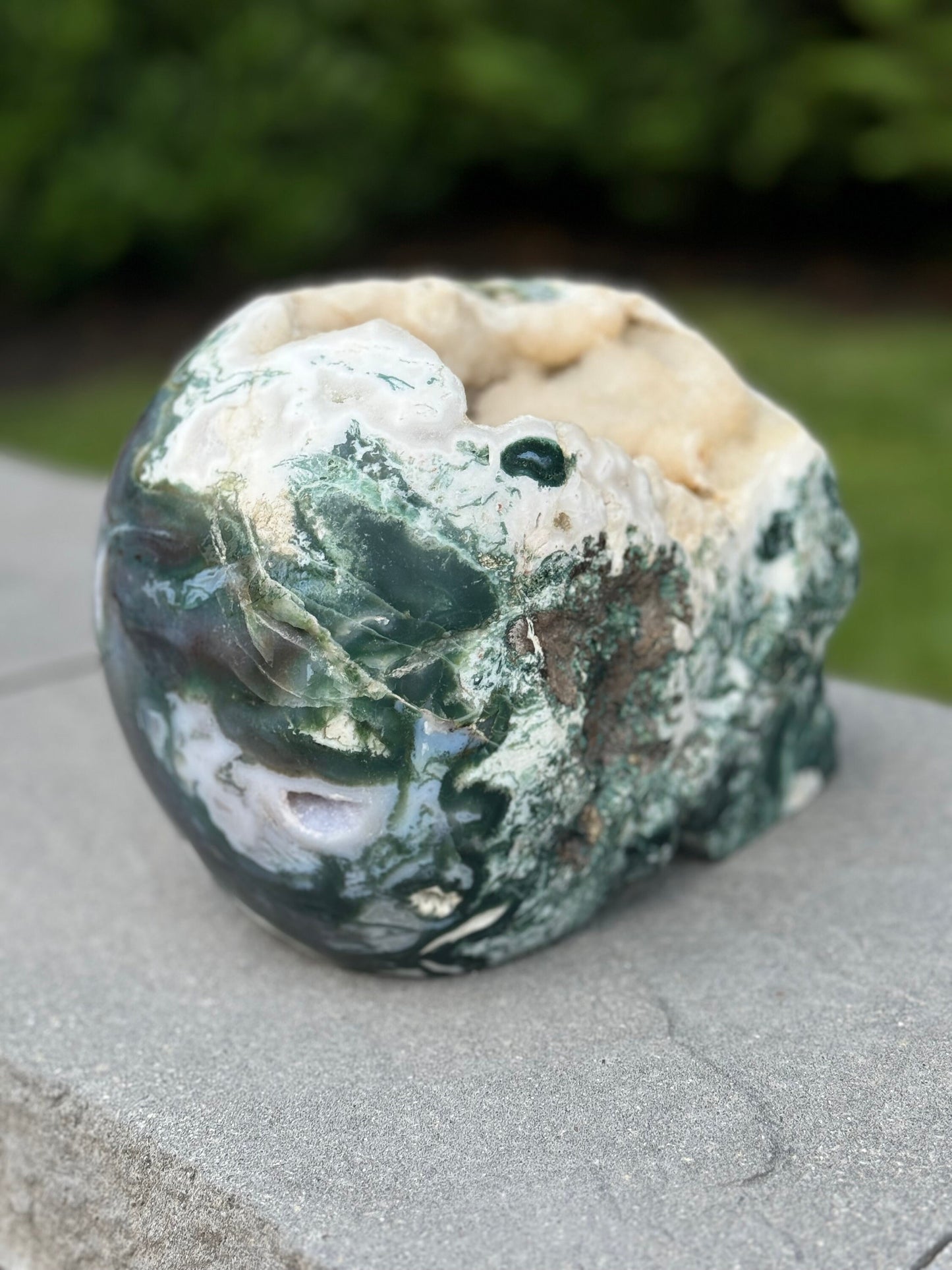 XL Red Moss Agate Hi-Def Skull Carving (17.5lbs)
