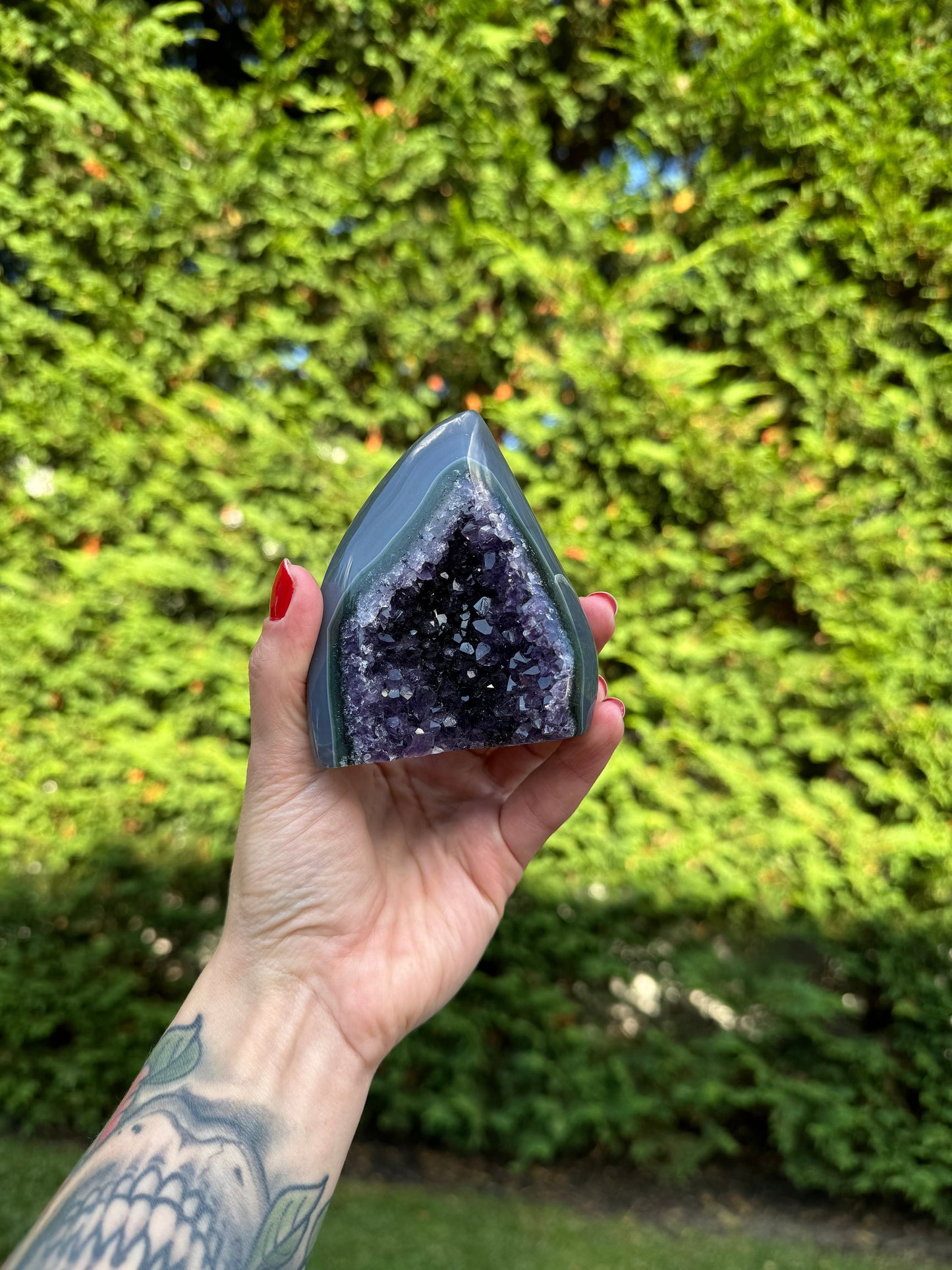Druzy Banded Agate & Amethyst Flame