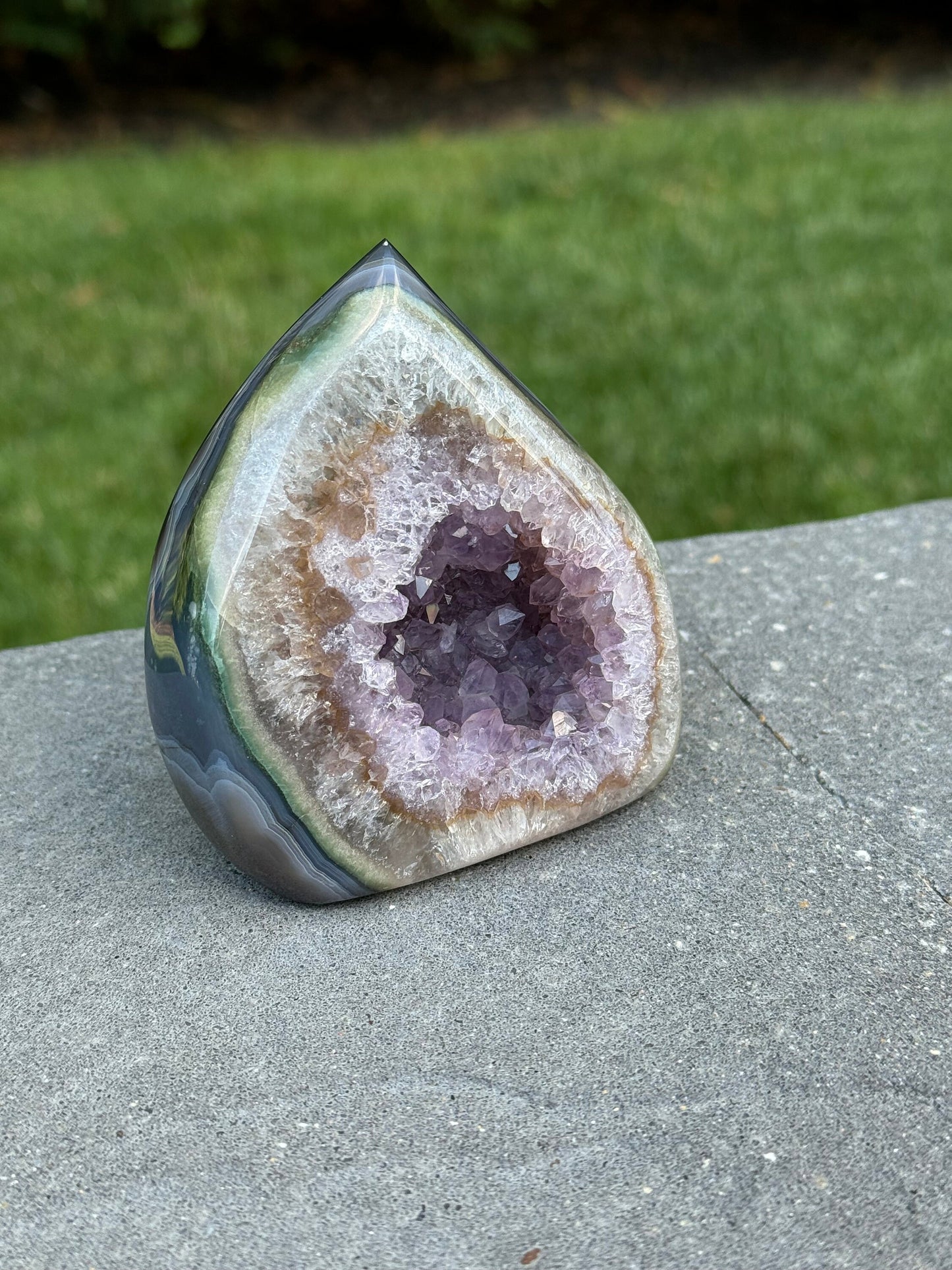 Druzy Banded Agate & Amethyst Flame