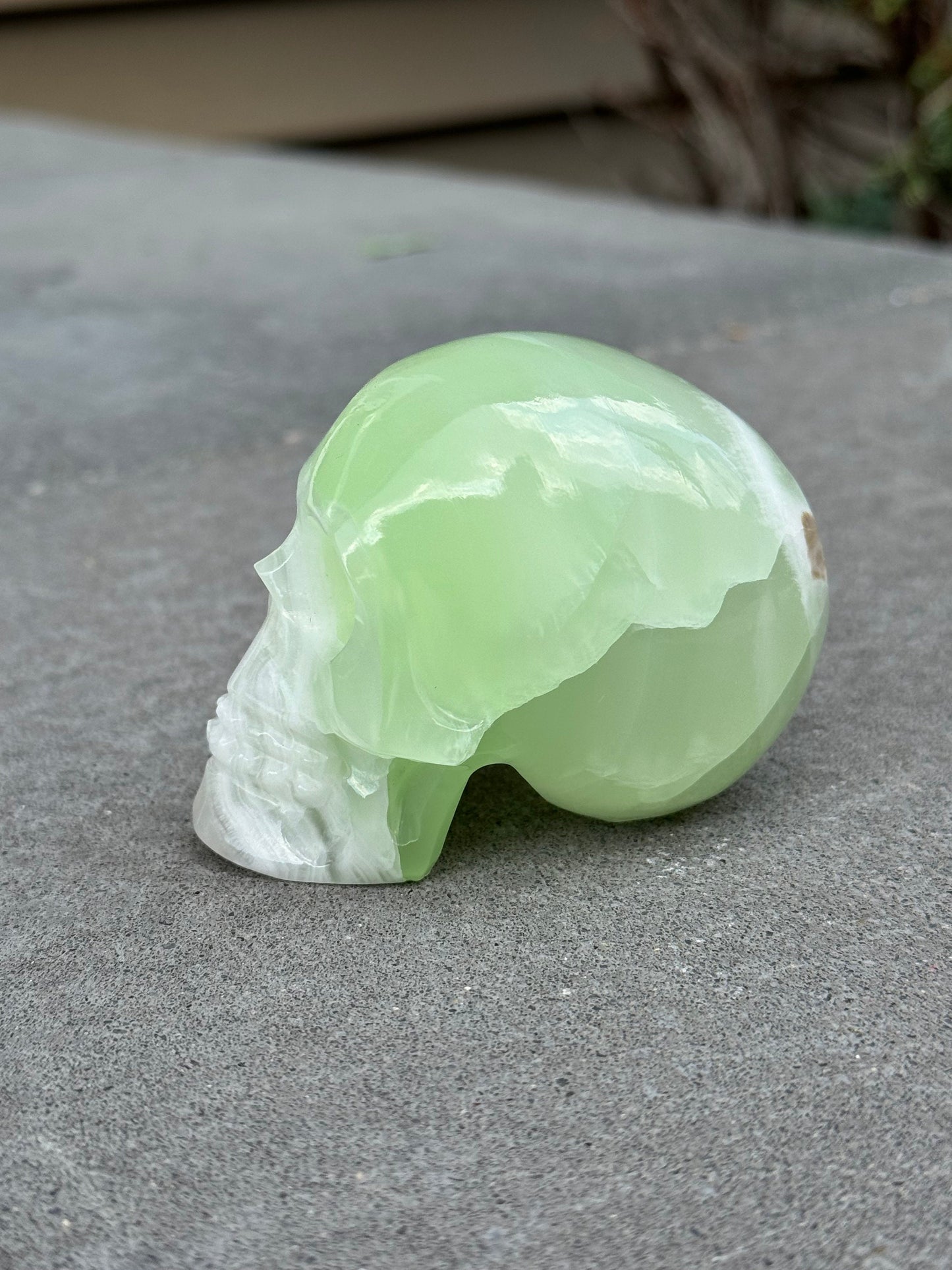 Banded Green Calcite Skull Carving