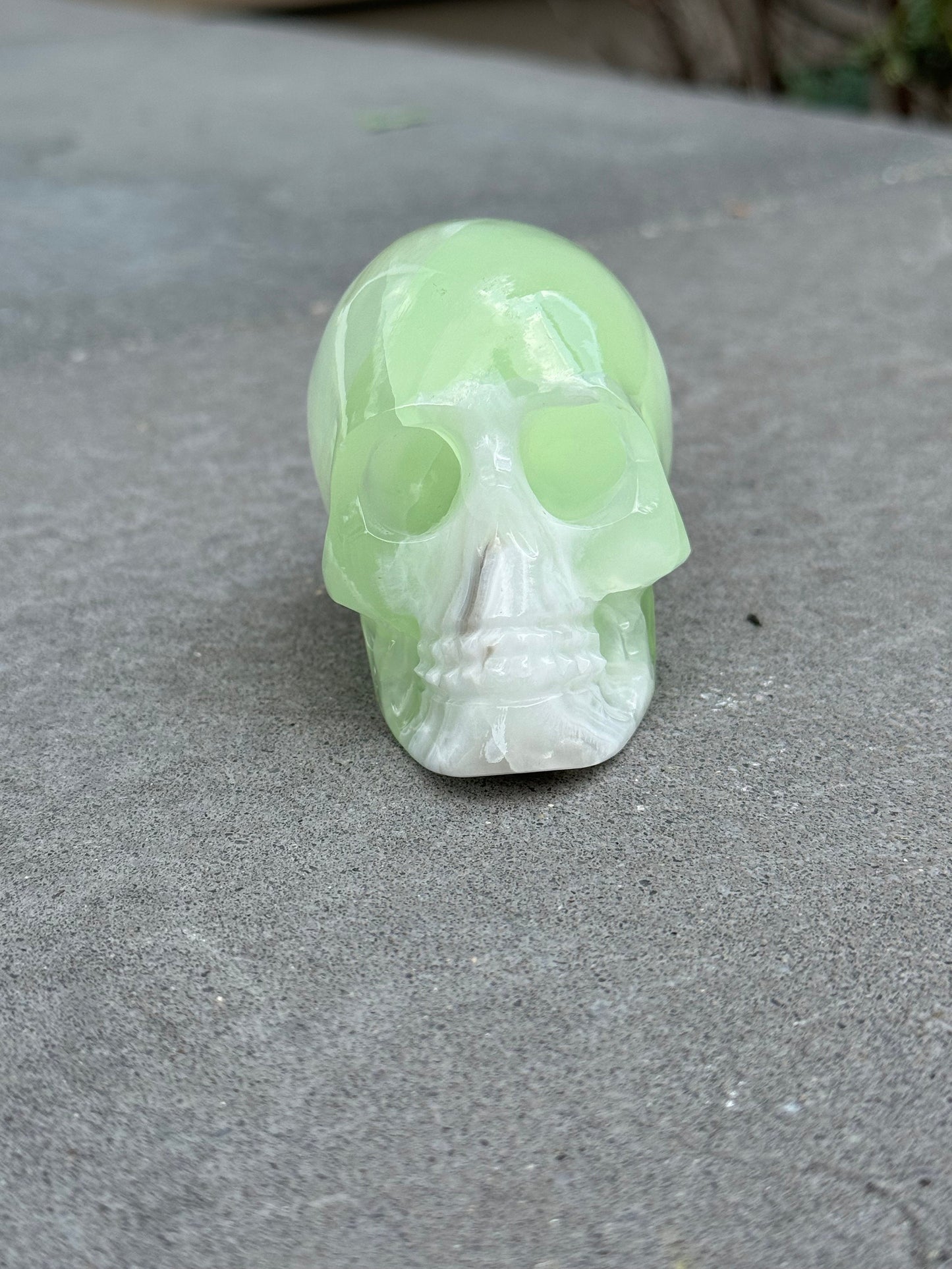 Banded Green Calcite Skull Carving