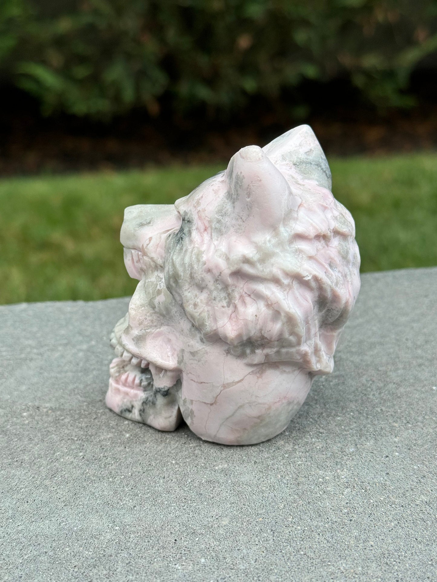Pink Opal Skull & Wolf Head Carving