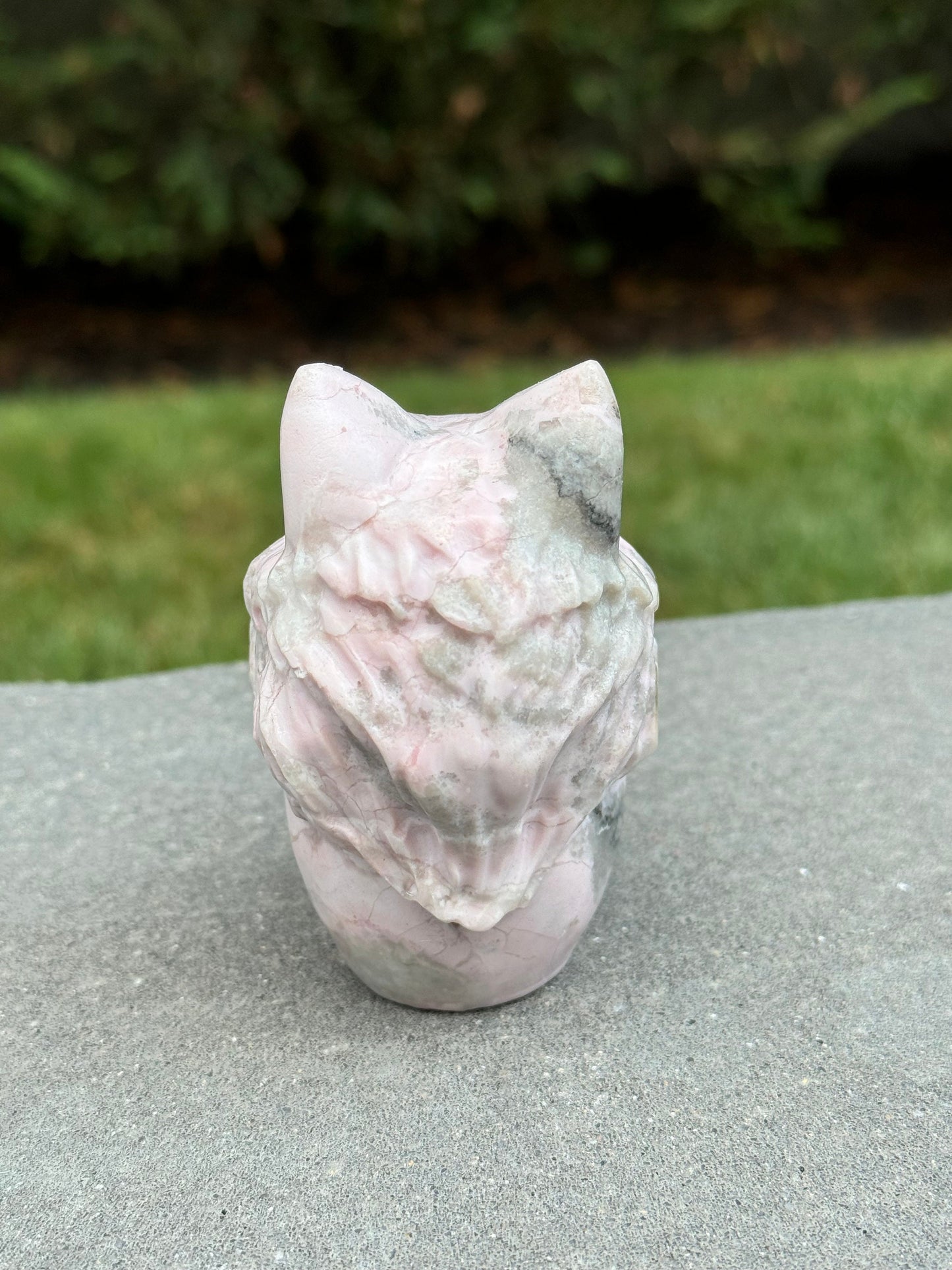 Pink Opal Skull & Wolf Head Carving