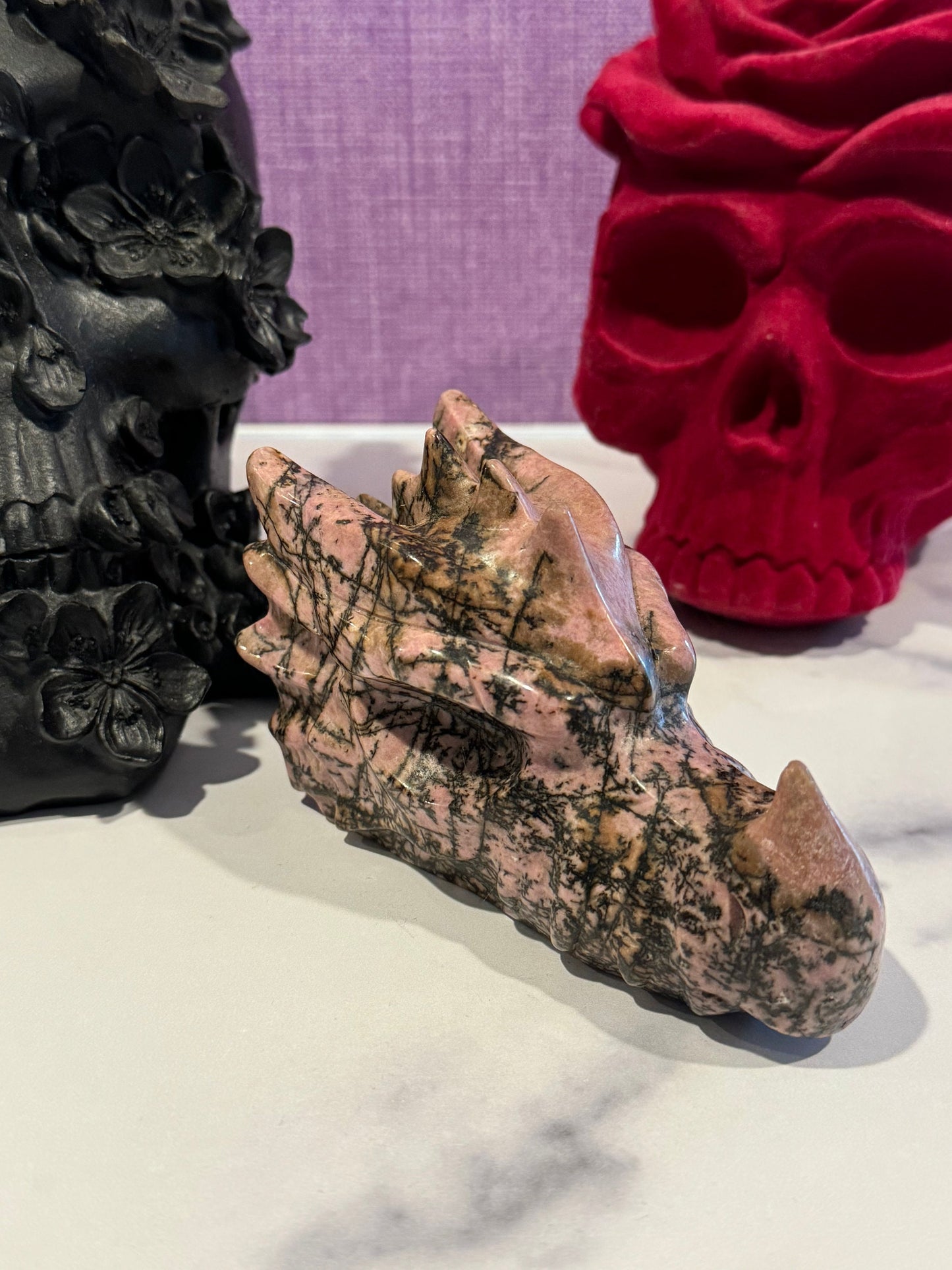 Rhodonite Dragon Head Carving