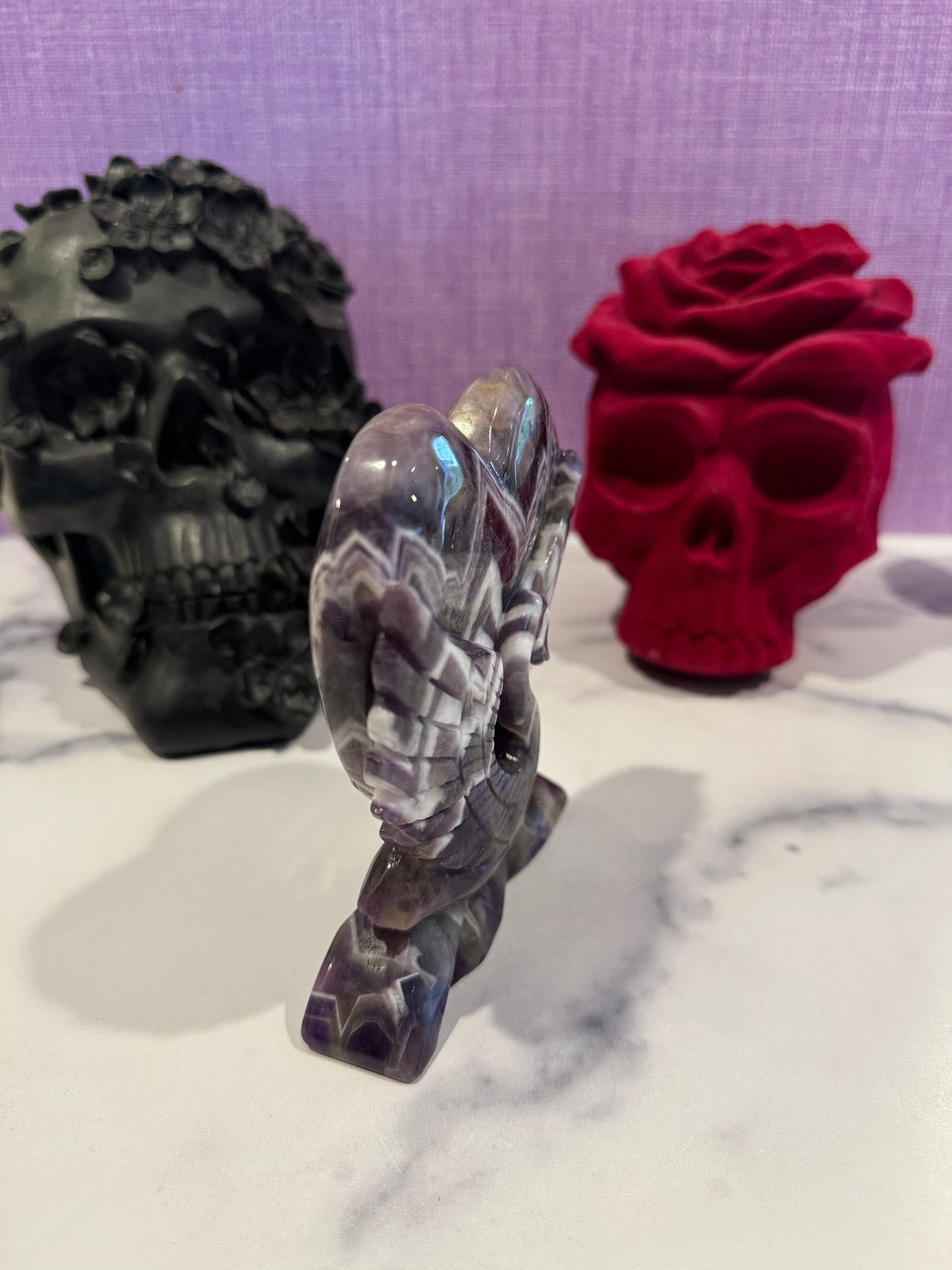 Chevron Amethyst Heart & Swan Carving