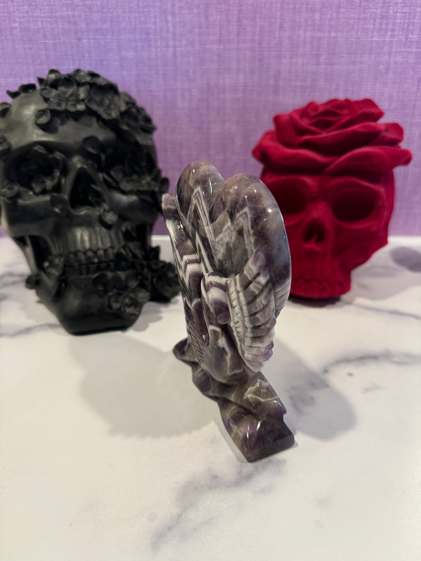 Chevron Amethyst Heart & Swan Carving