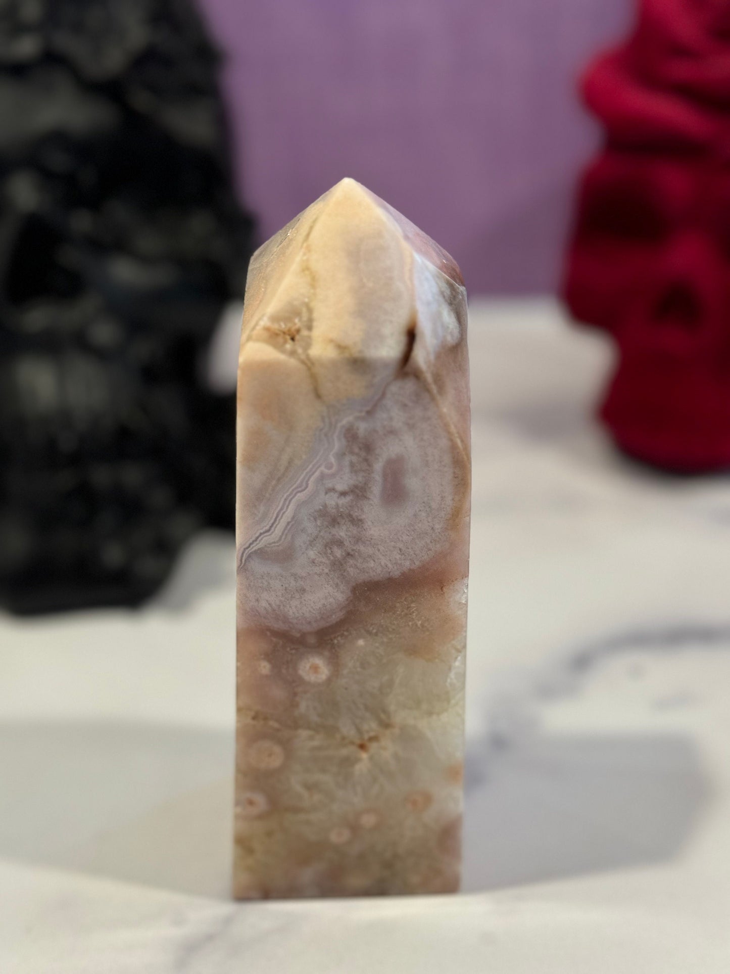 Druzy Pink Amethyst & Flower Agate Tower