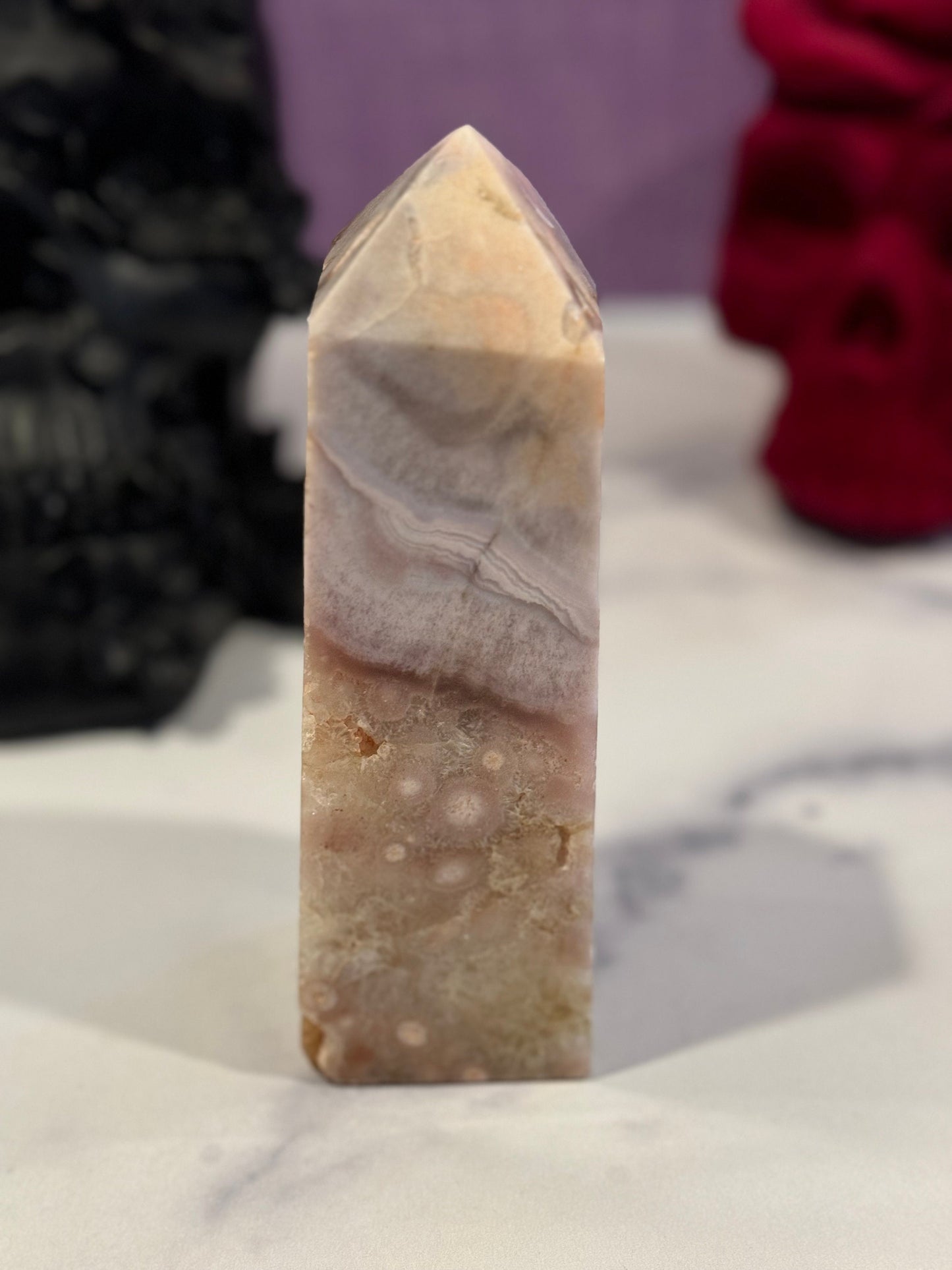 Druzy Pink Amethyst & Flower Agate Tower