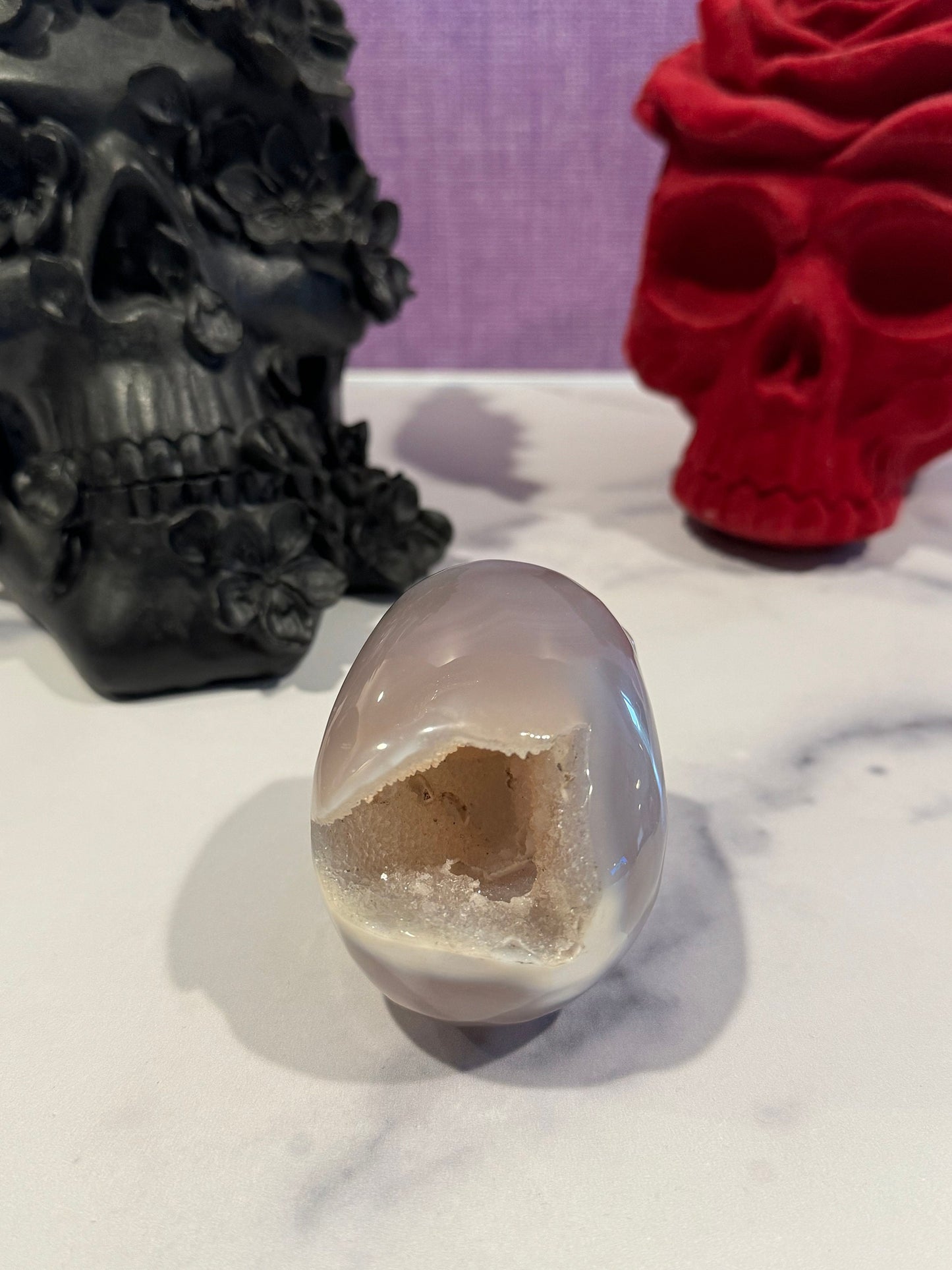 Druzy Banded Agate Skull Carving (3.5")