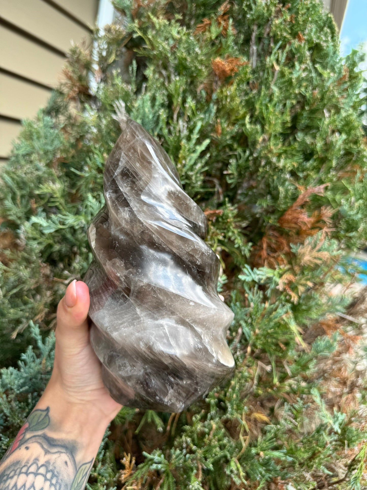 XL Dark Smoky Quartz Crystal Flame (4.11lbs)