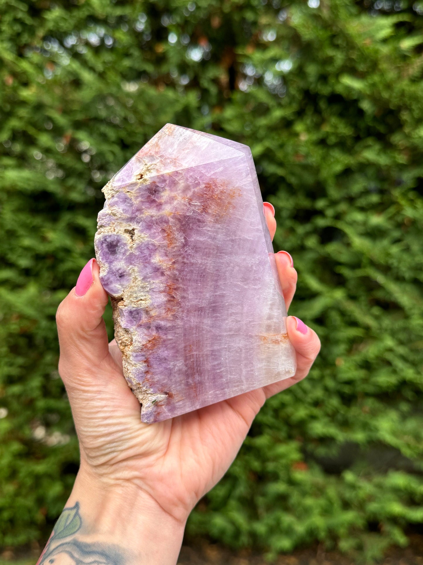 Half Raw & Half Polished Purple & Pink Fluorite Tower