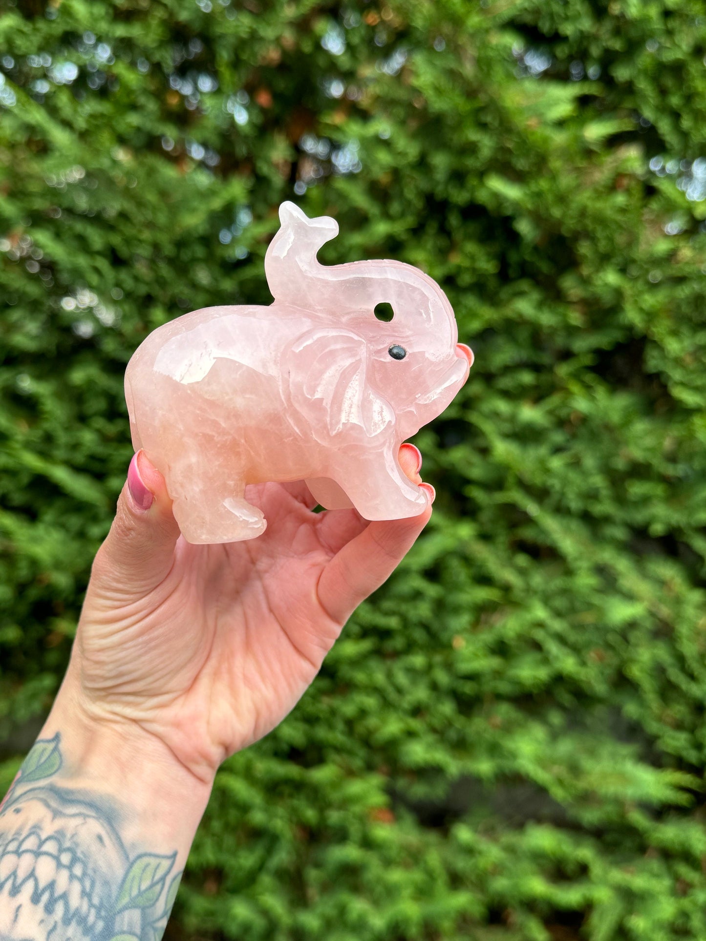 Rose Quartz Elephant Carving