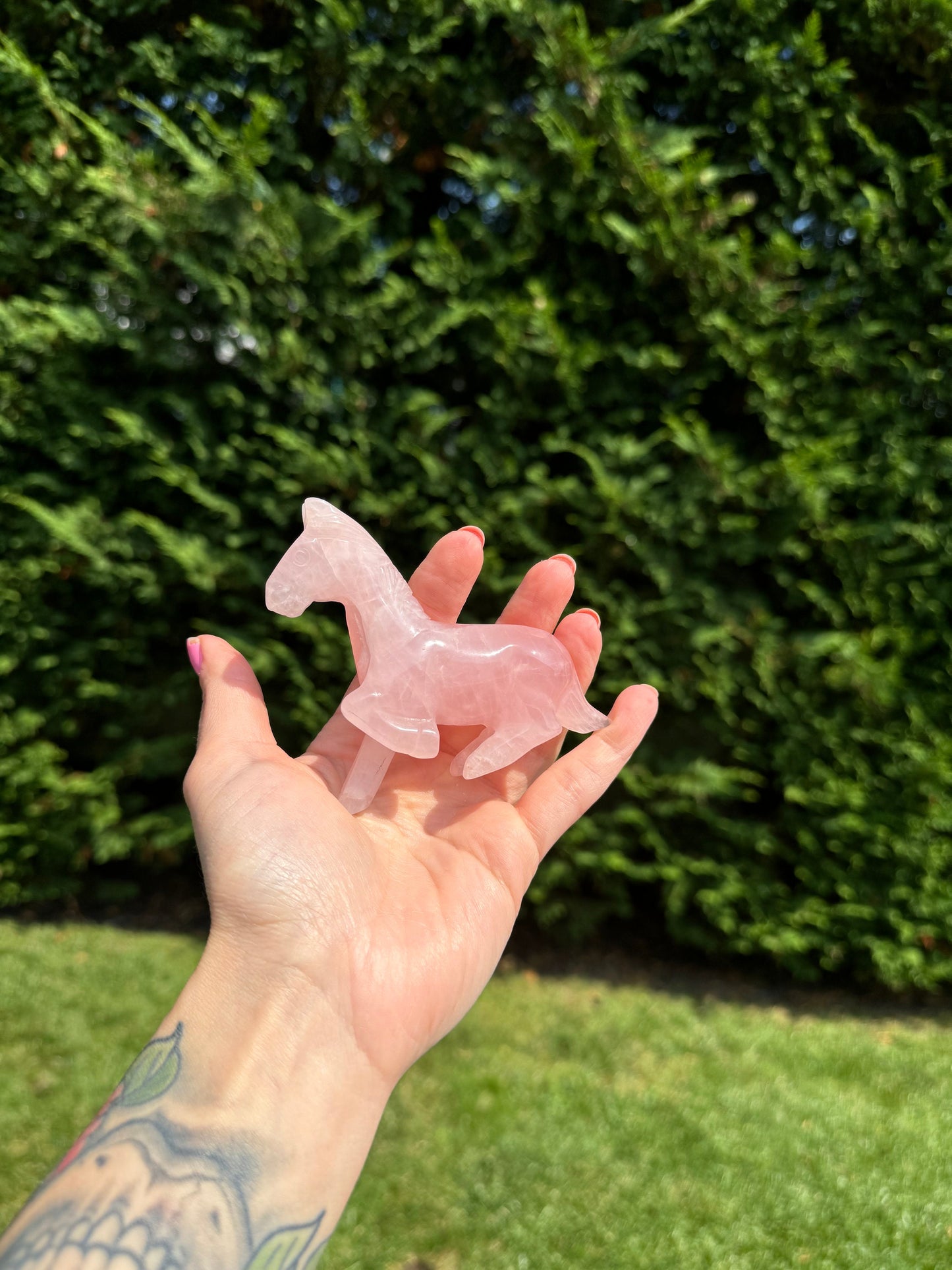 Rose Quartz Horse Carving