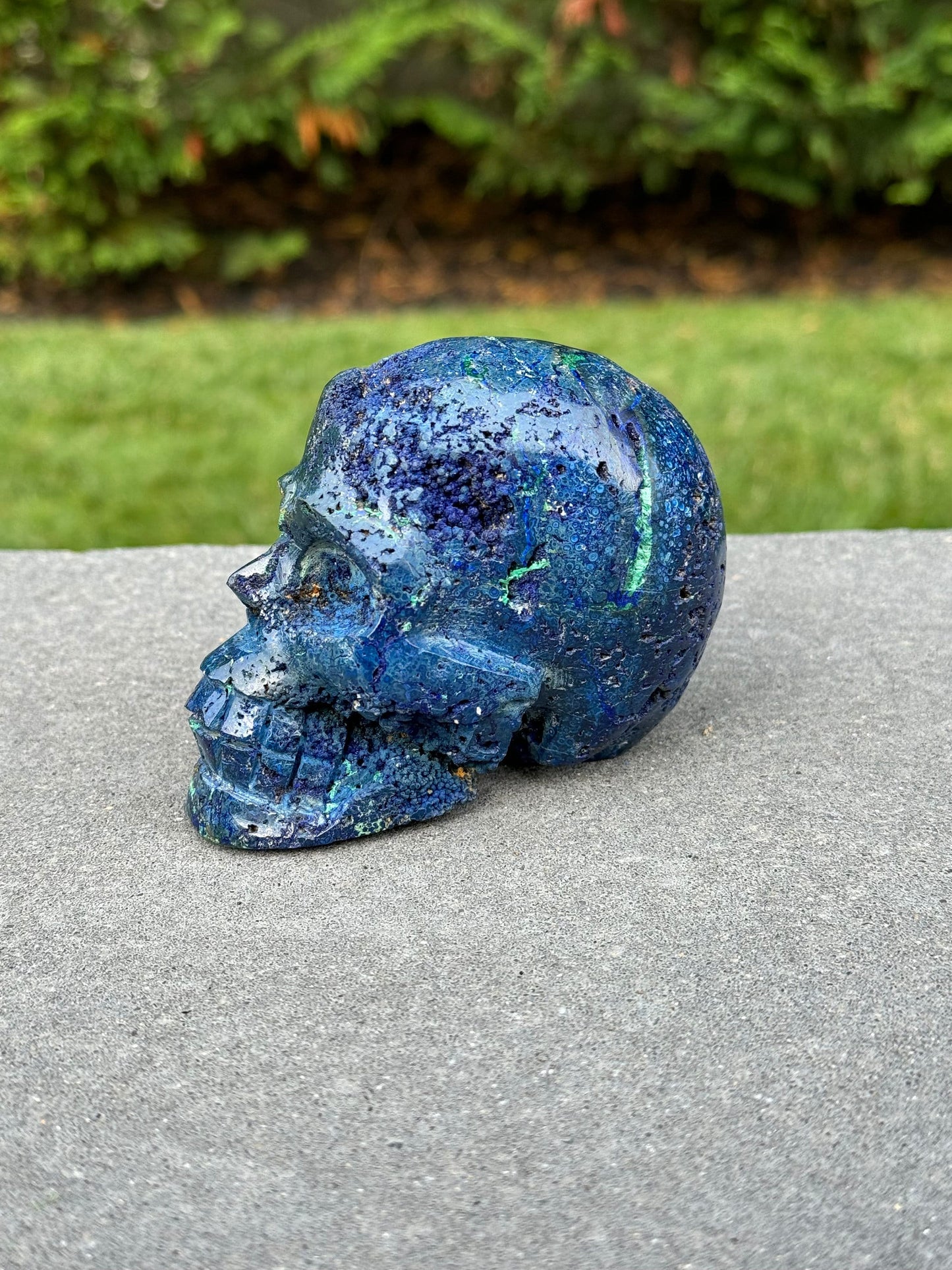 Druzy Azurite & Chrysocolla Skull Carving (3.8")
