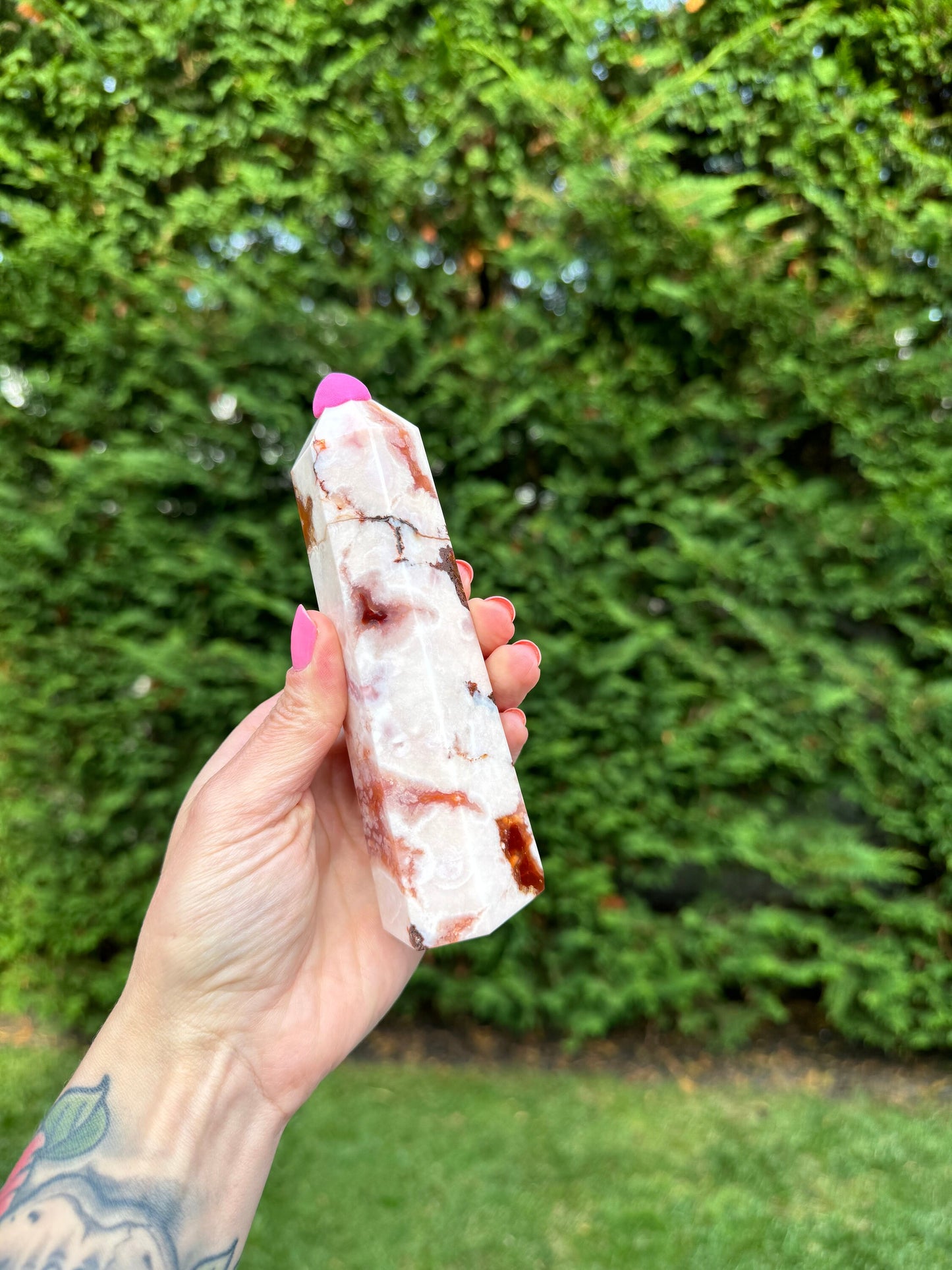 Druzy Carnelian & Flower Agate Tower