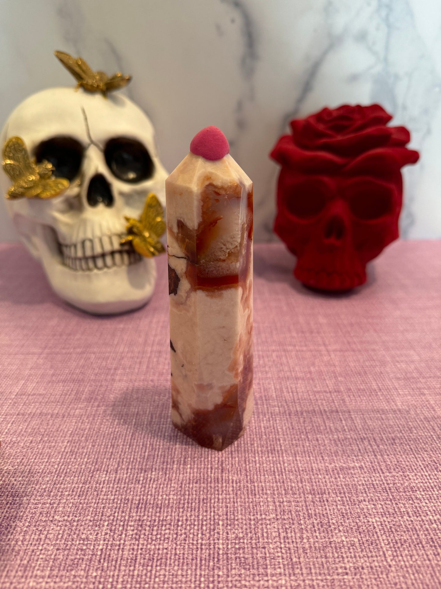 Druzy Carnelian & Flower Agate Tower