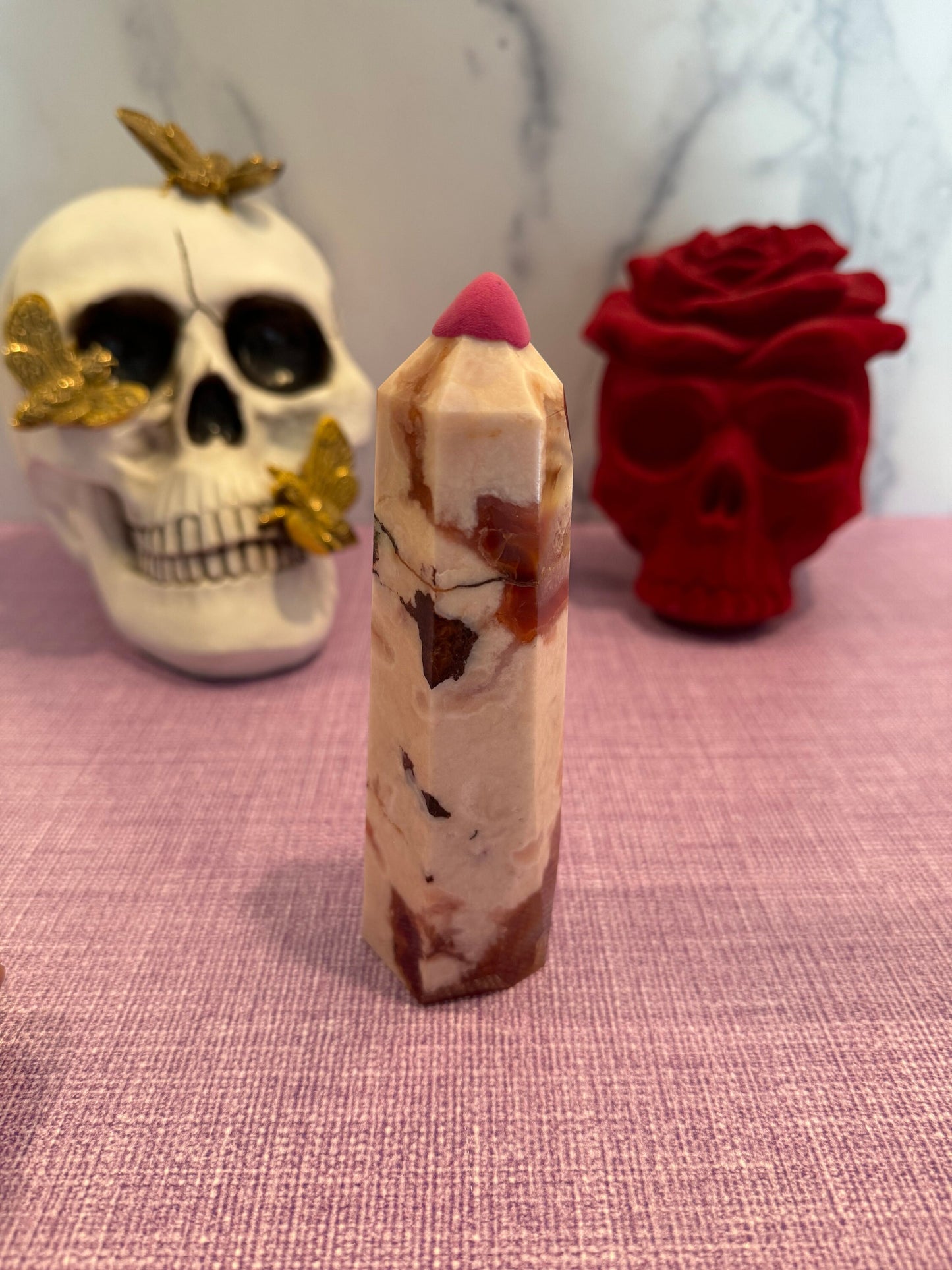 Druzy Carnelian & Flower Agate Tower