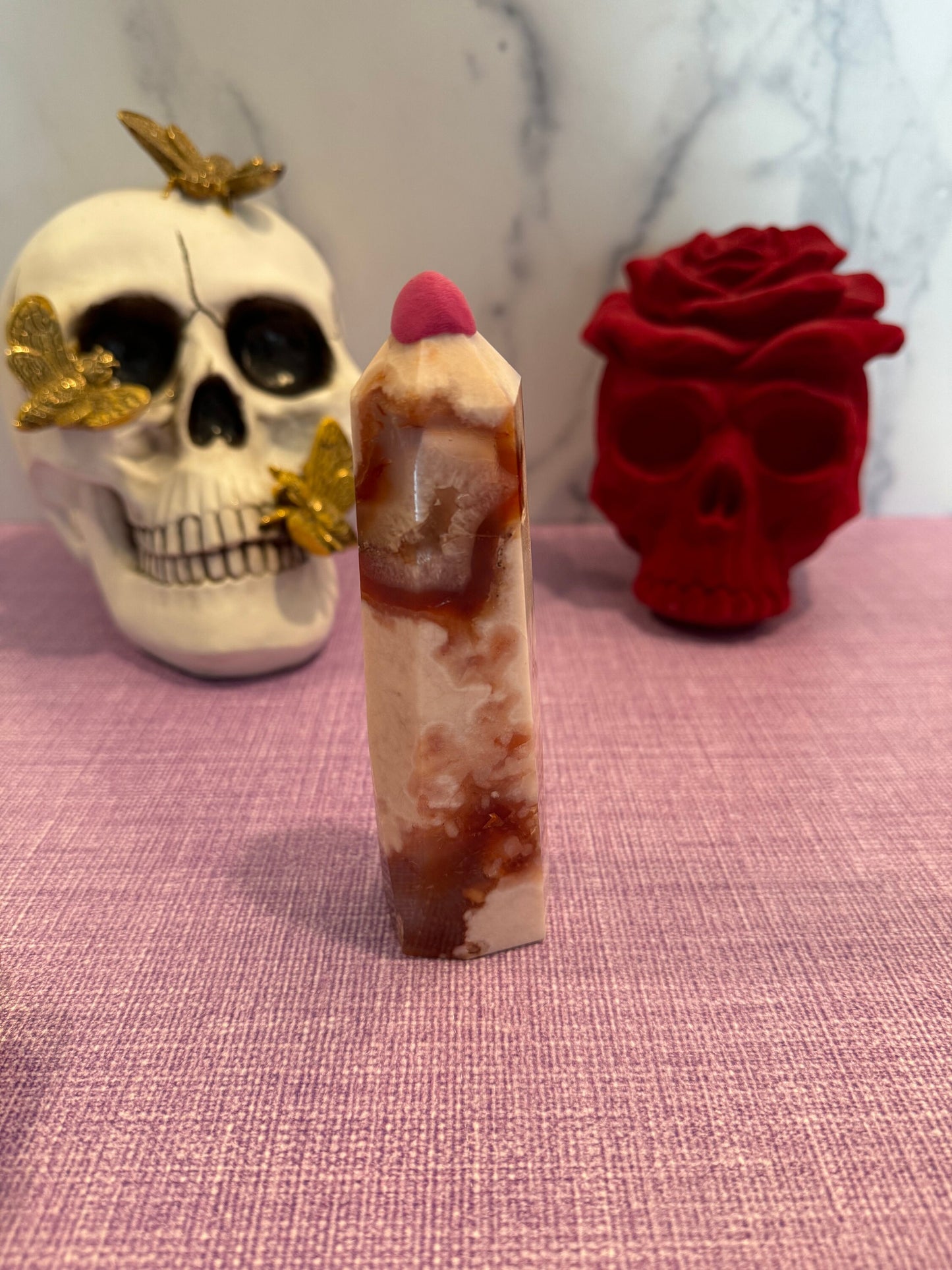 Druzy Carnelian & Flower Agate Tower
