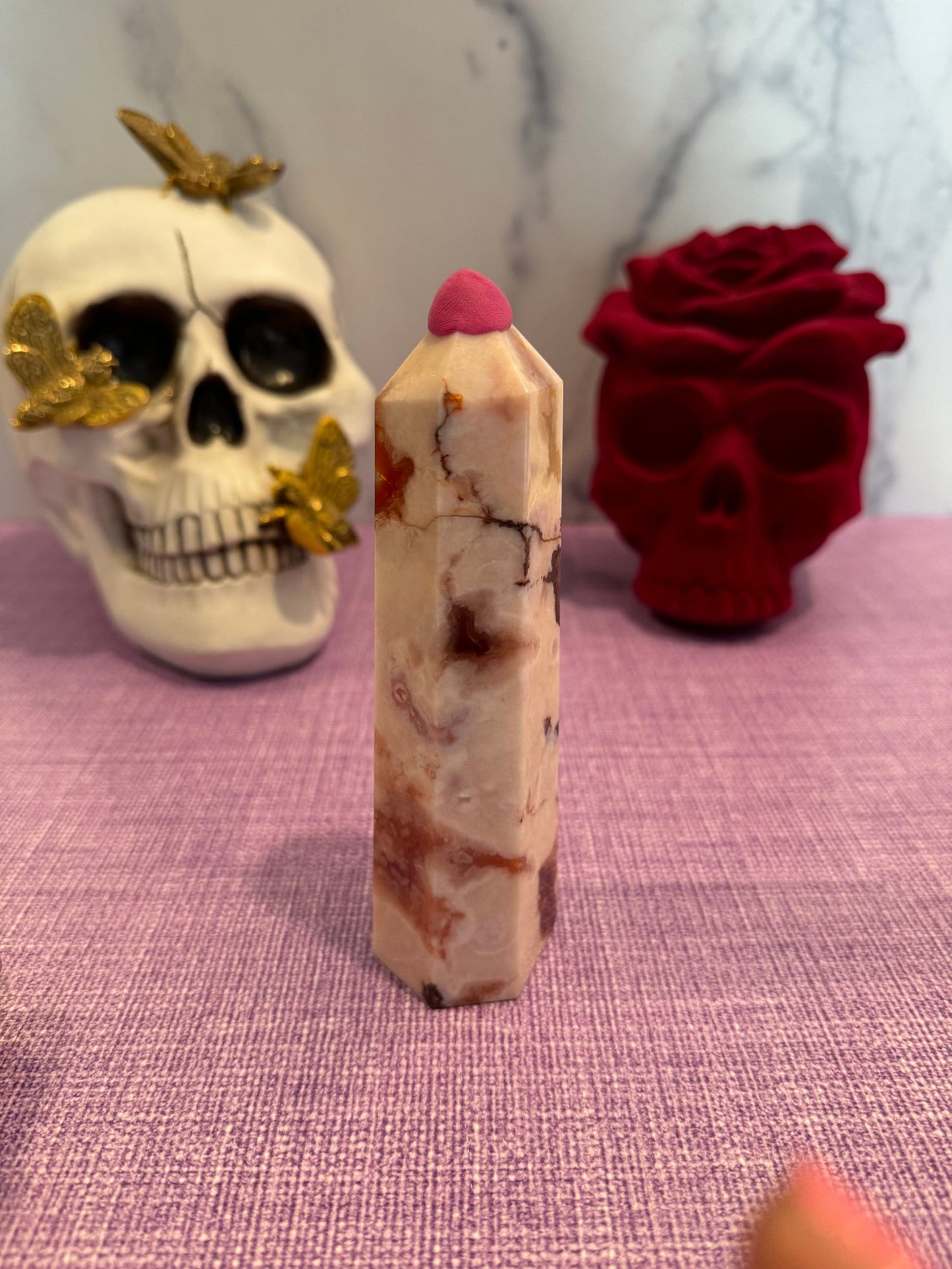 Druzy Carnelian & Flower Agate Tower