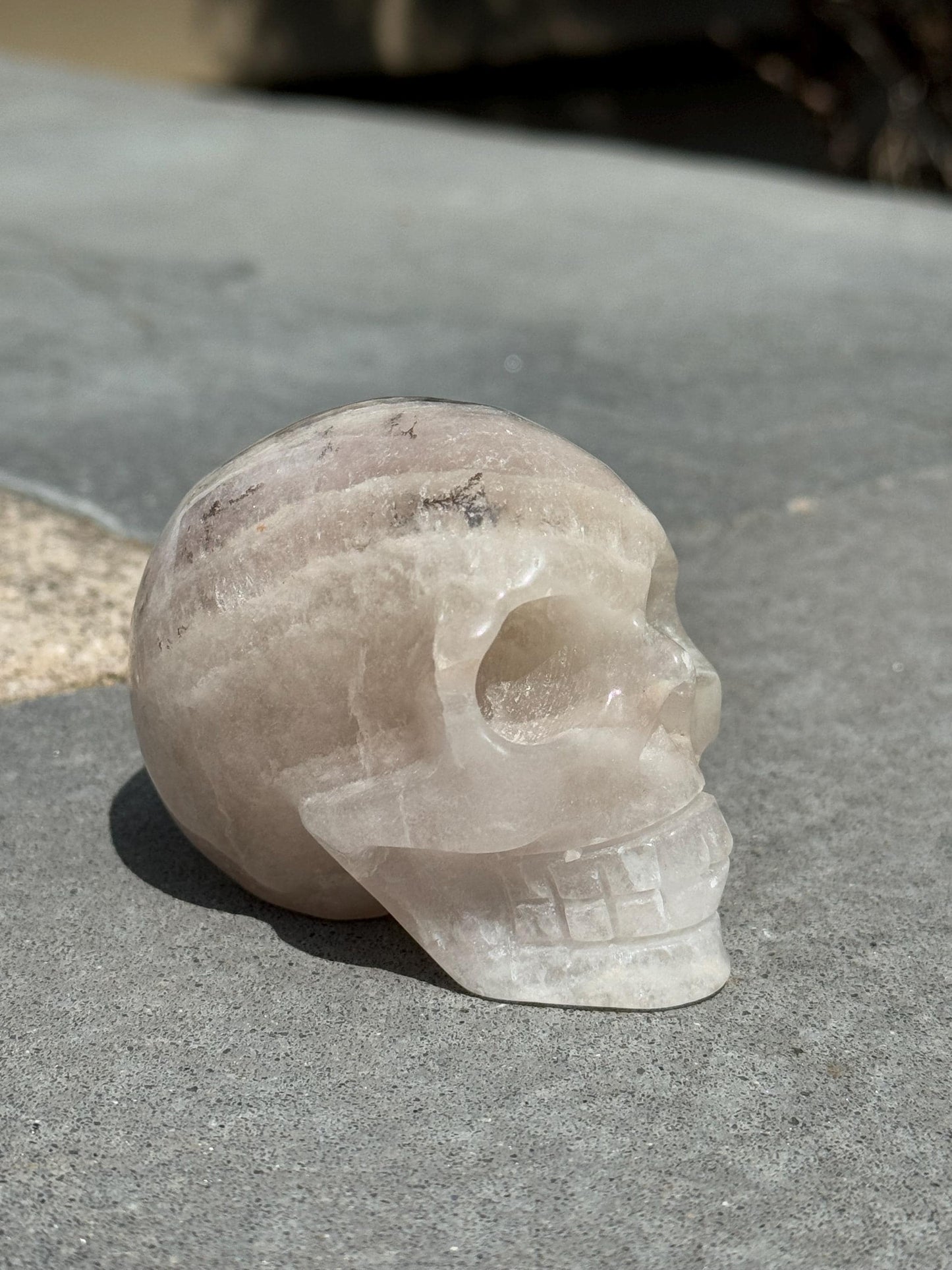 Pastel Lavender Dendritic Fluorite Skull Carving (2.73")