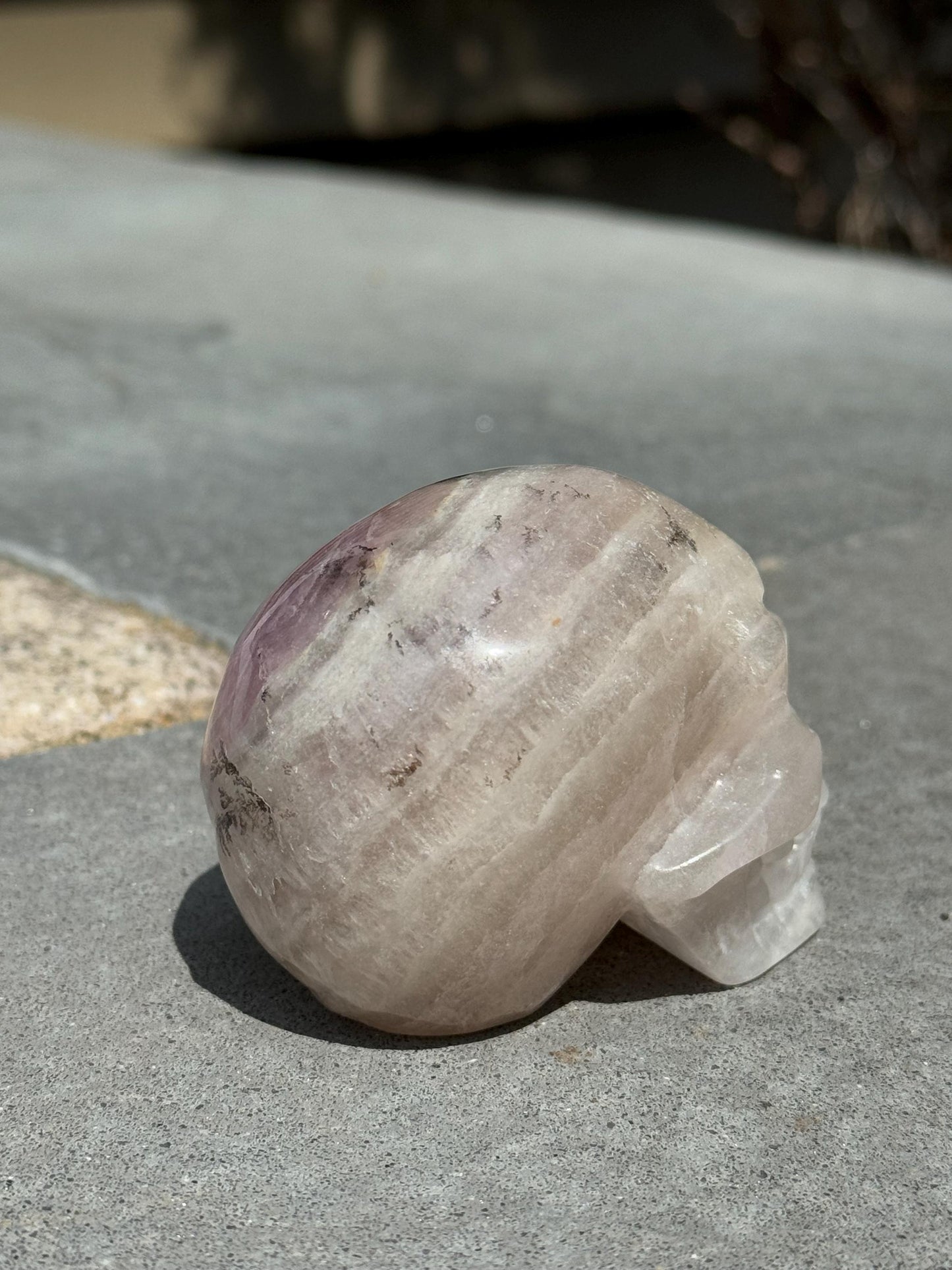 Pastel Lavender Dendritic Fluorite Skull Carving (2.73")