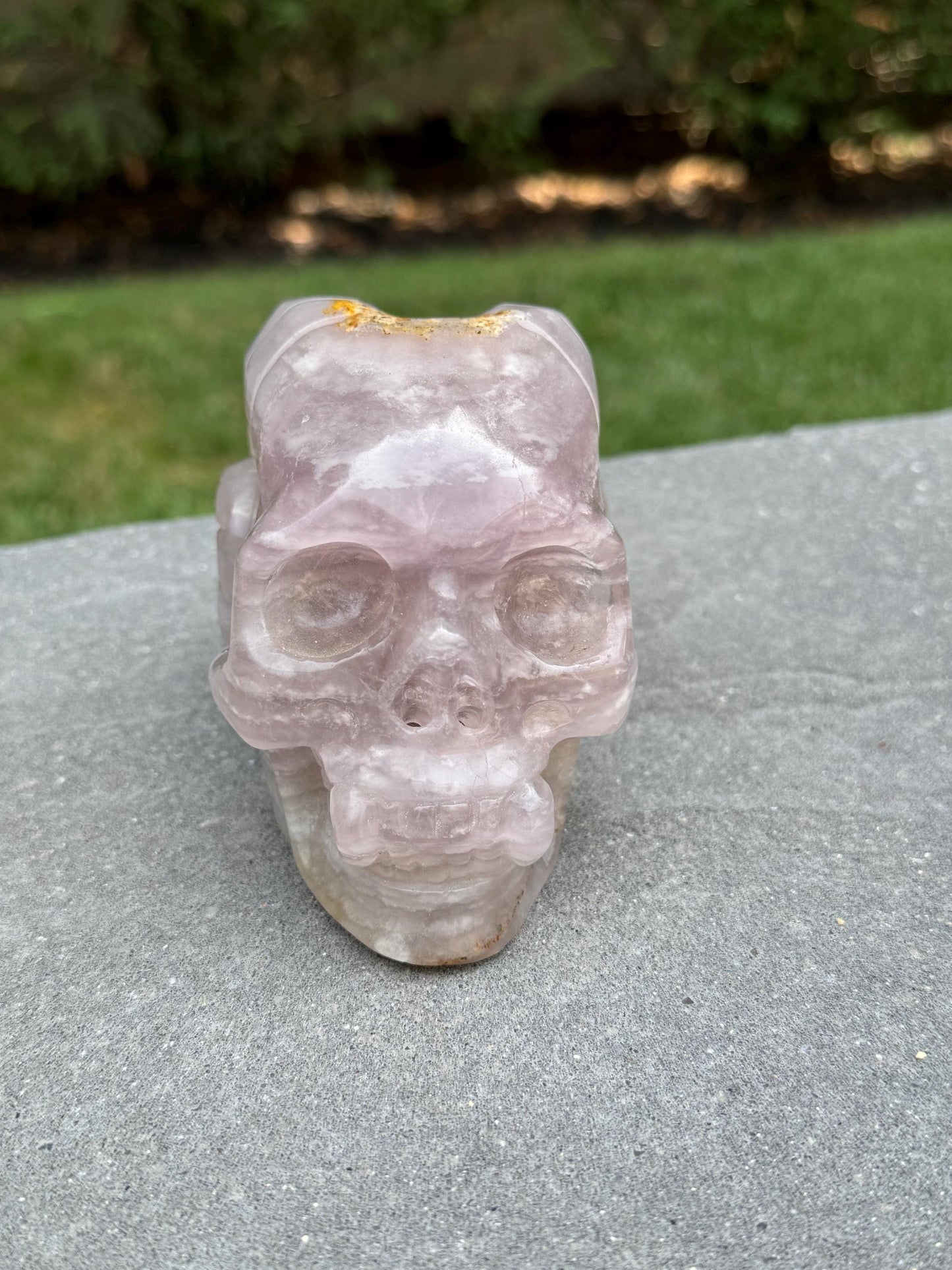 XL Pastel Lavender Dendritic Fluorite Horned Skull Carving (5")