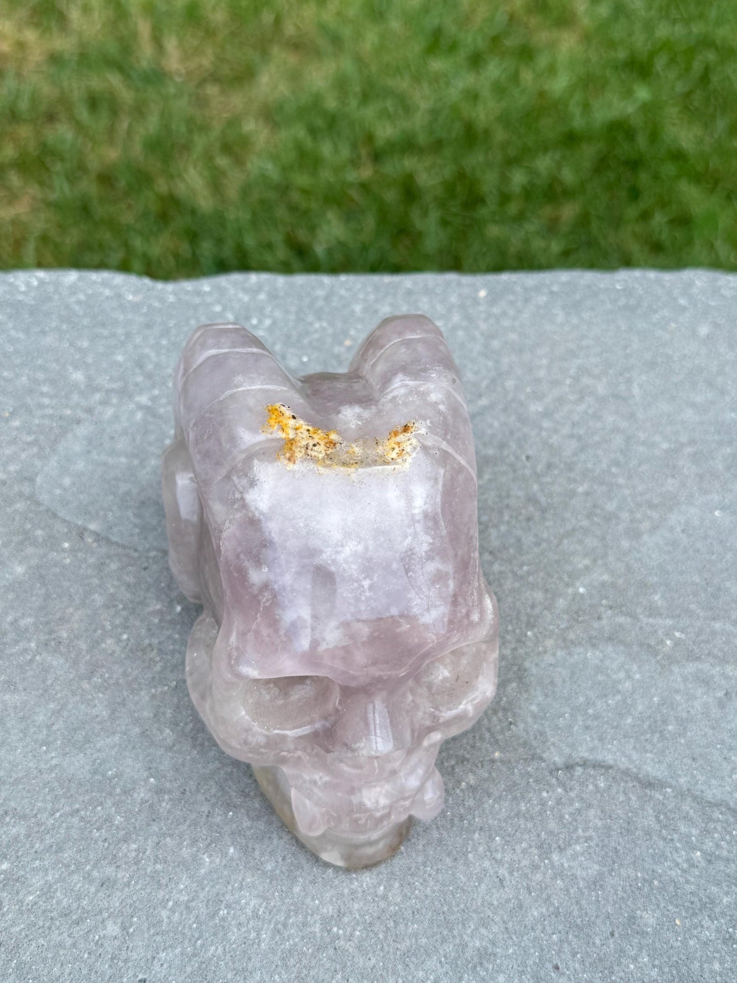 XL Pastel Lavender Dendritic Fluorite Horned Skull Carving (5")