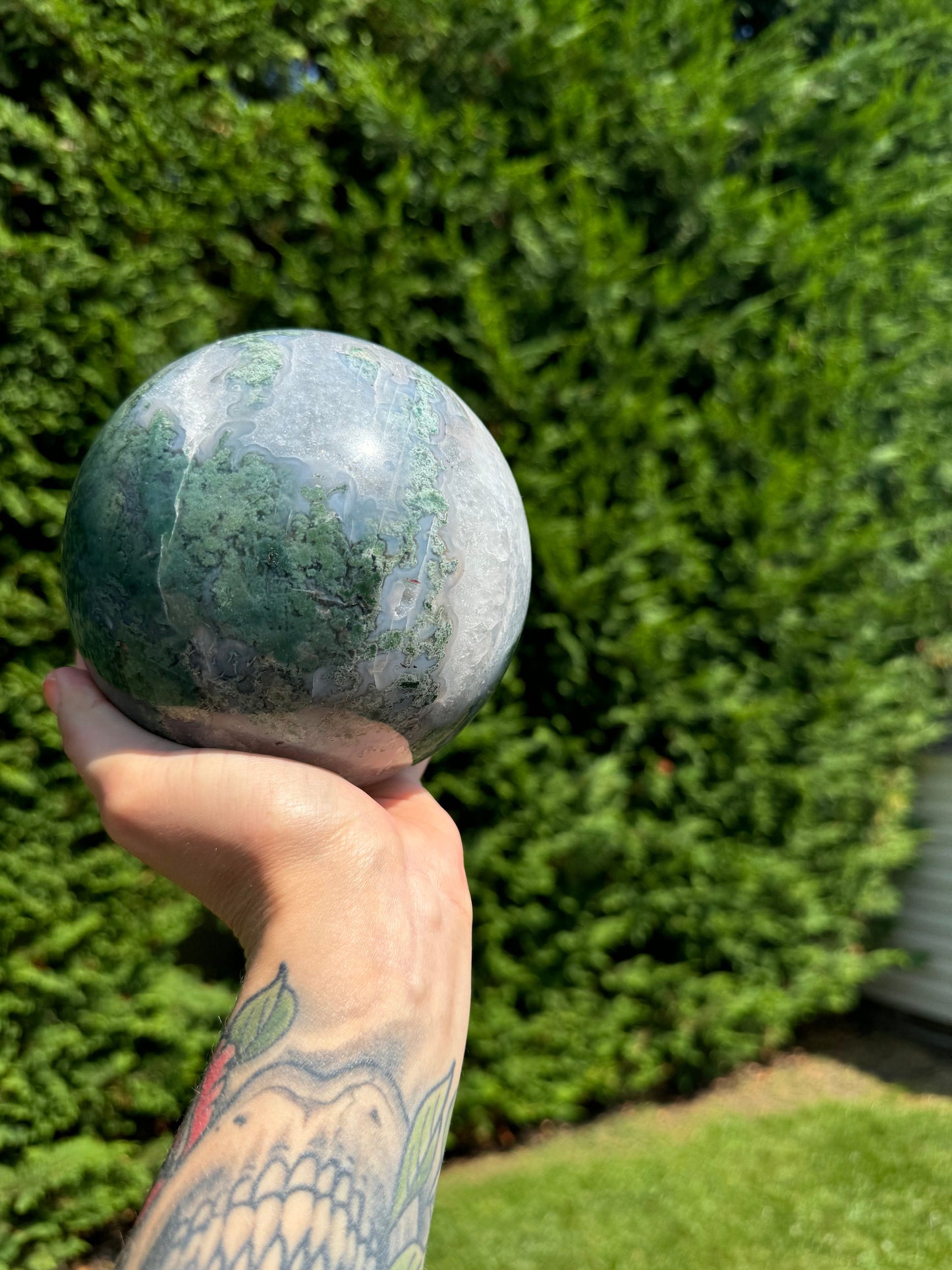 XL Druzy Moss Agate Sphere (118MM)