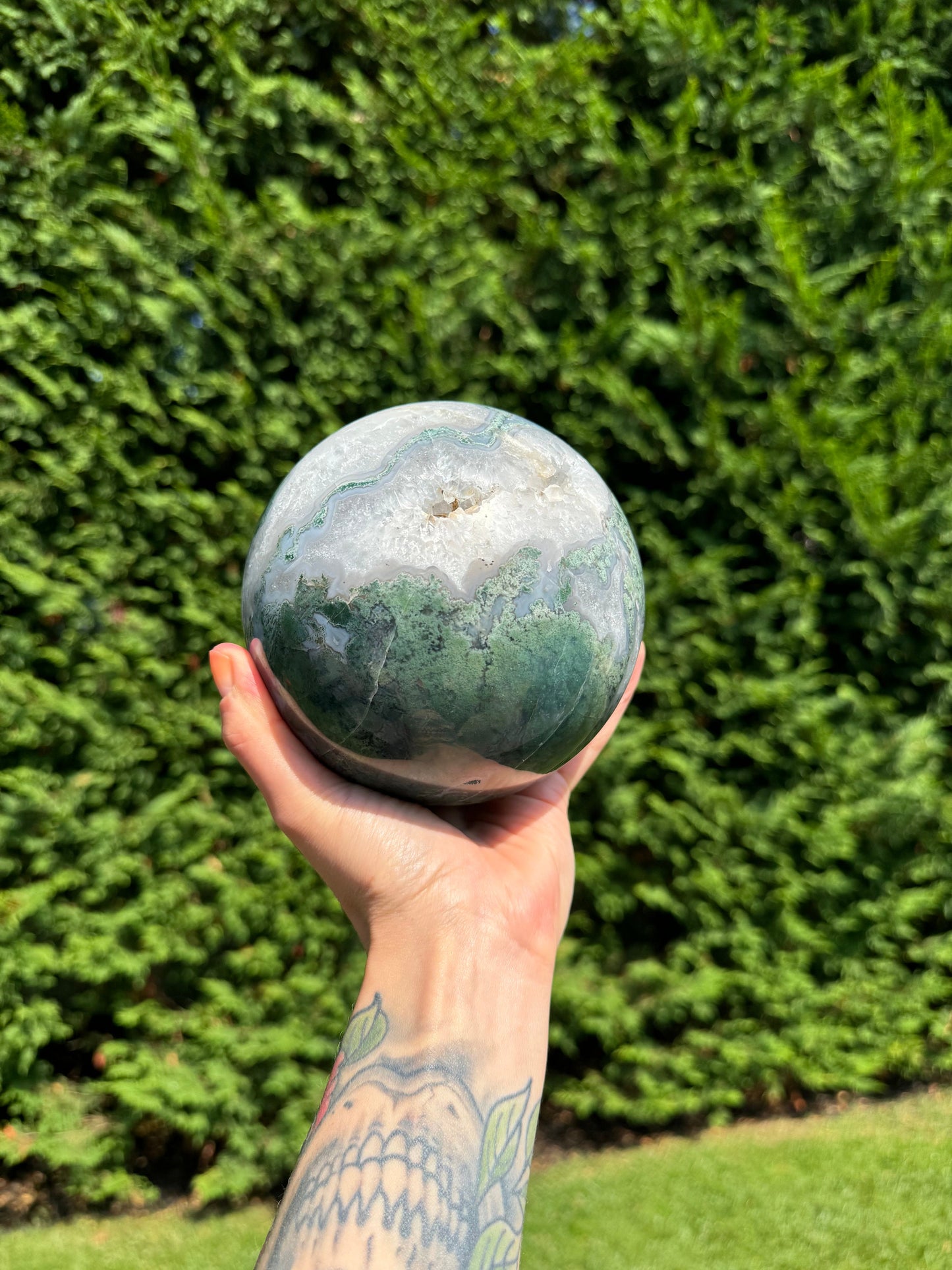 XL Druzy Moss Agate Sphere (118MM)