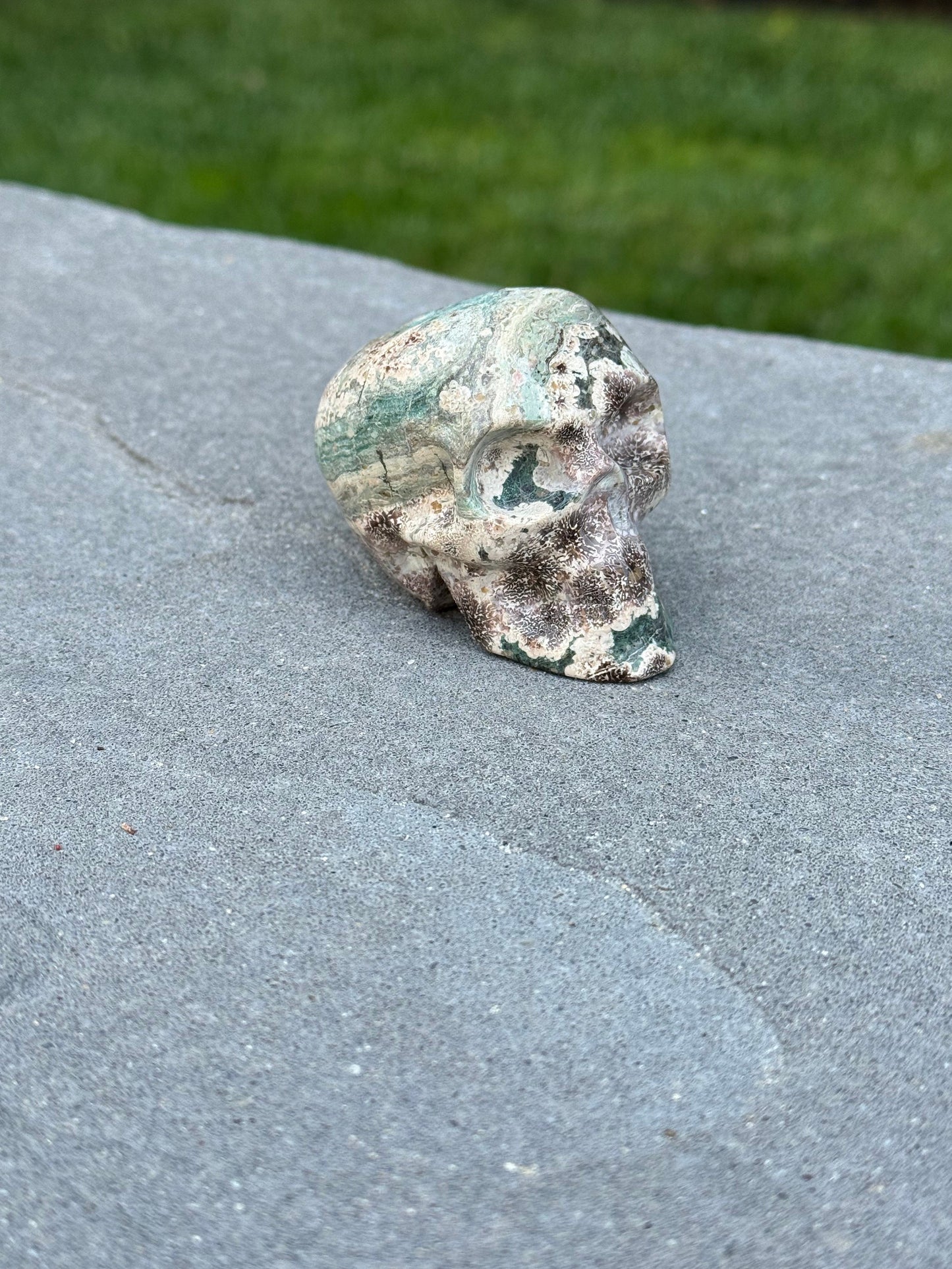Green Sakura Jasper Skull Carving
