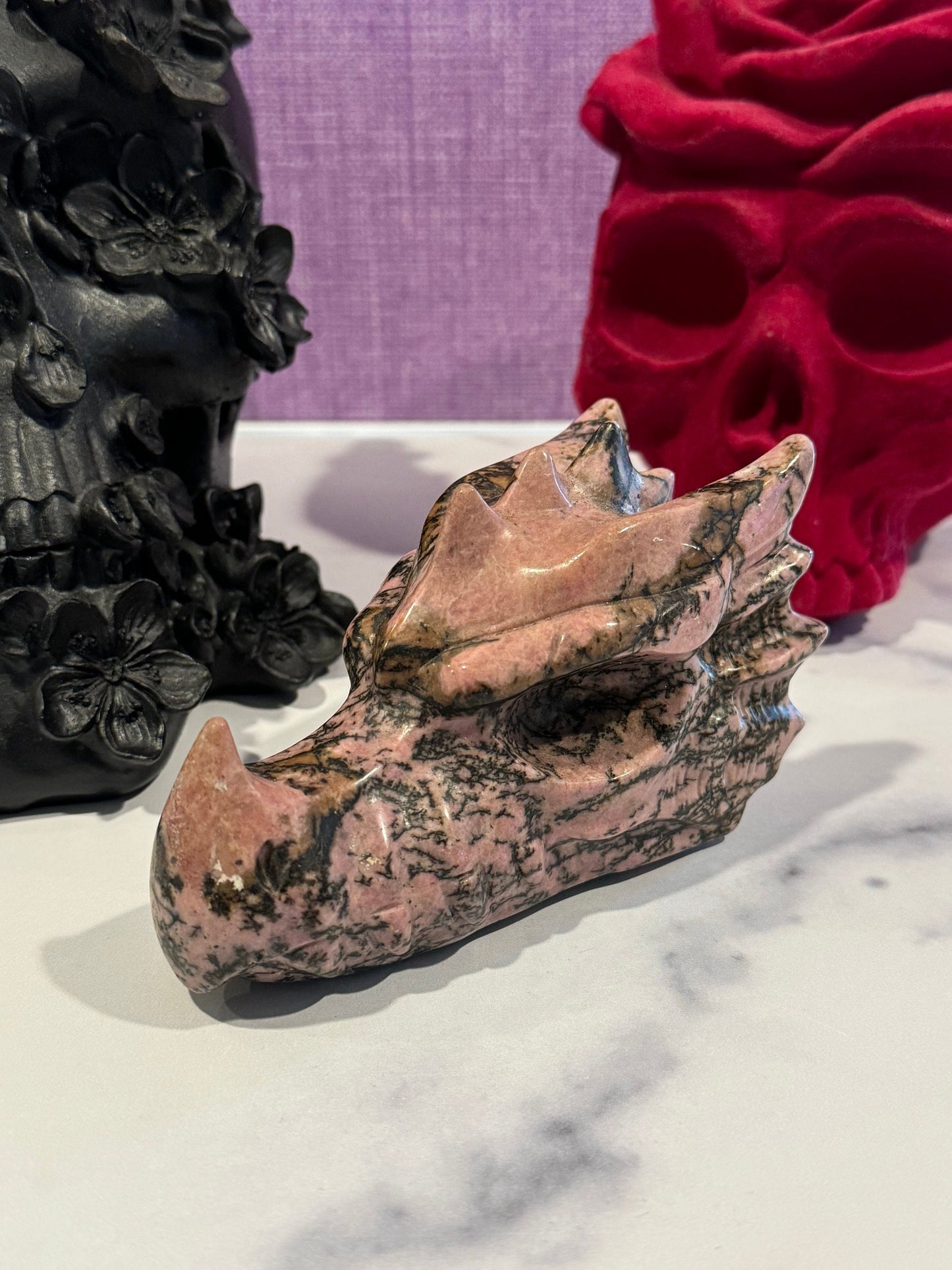 Rhodonite Dragon Head Carving