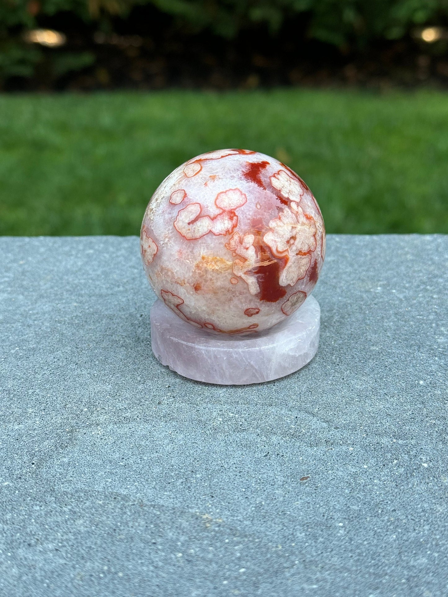 Druzy Carnelian Flower Agate Sphere (58MM)