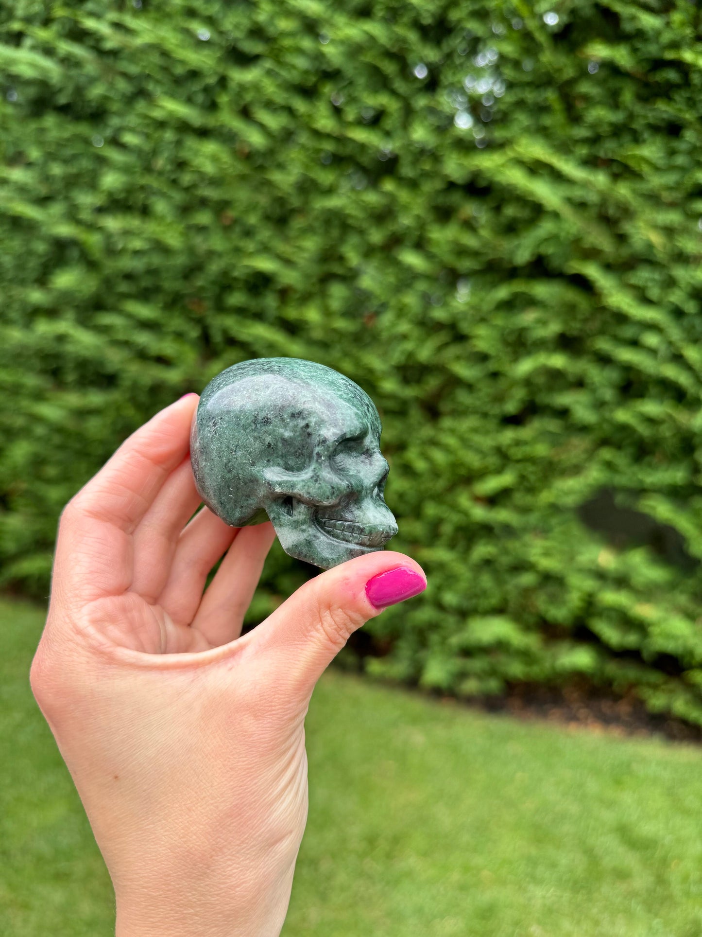 Moss Agate Skull Carving