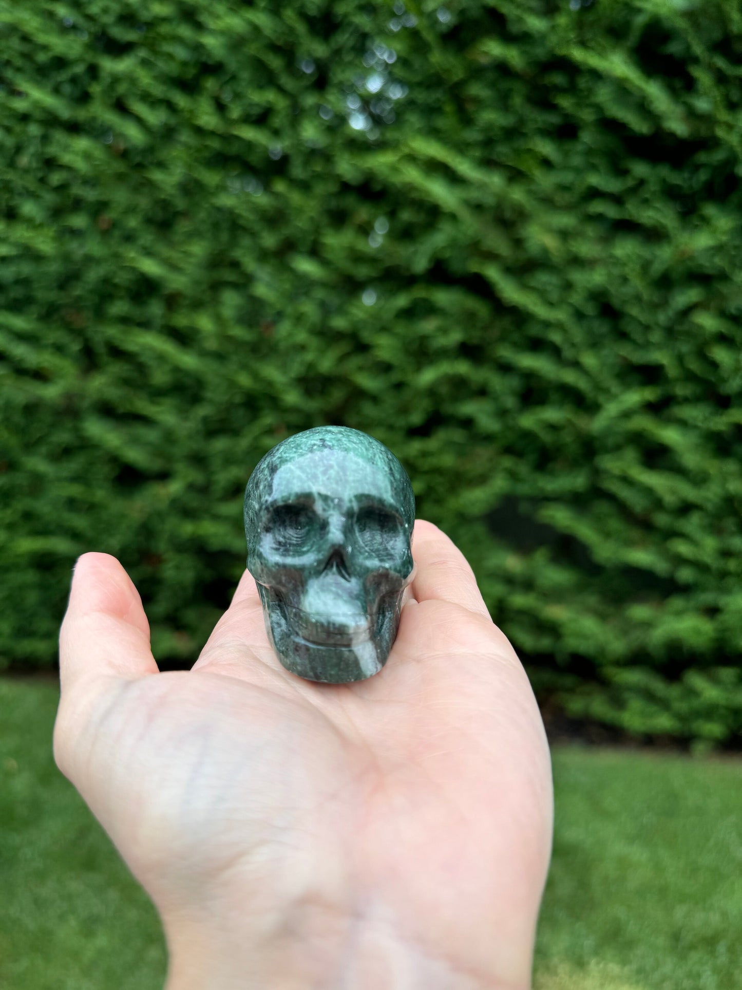 Moss Agate Skull Carving