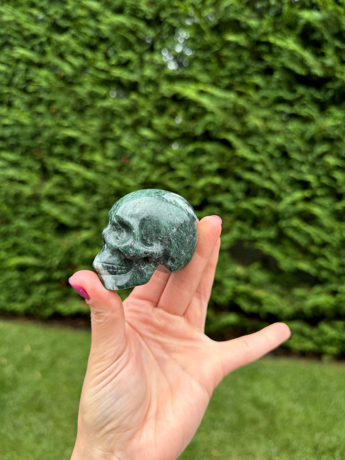 Moss Agate Skull Carving