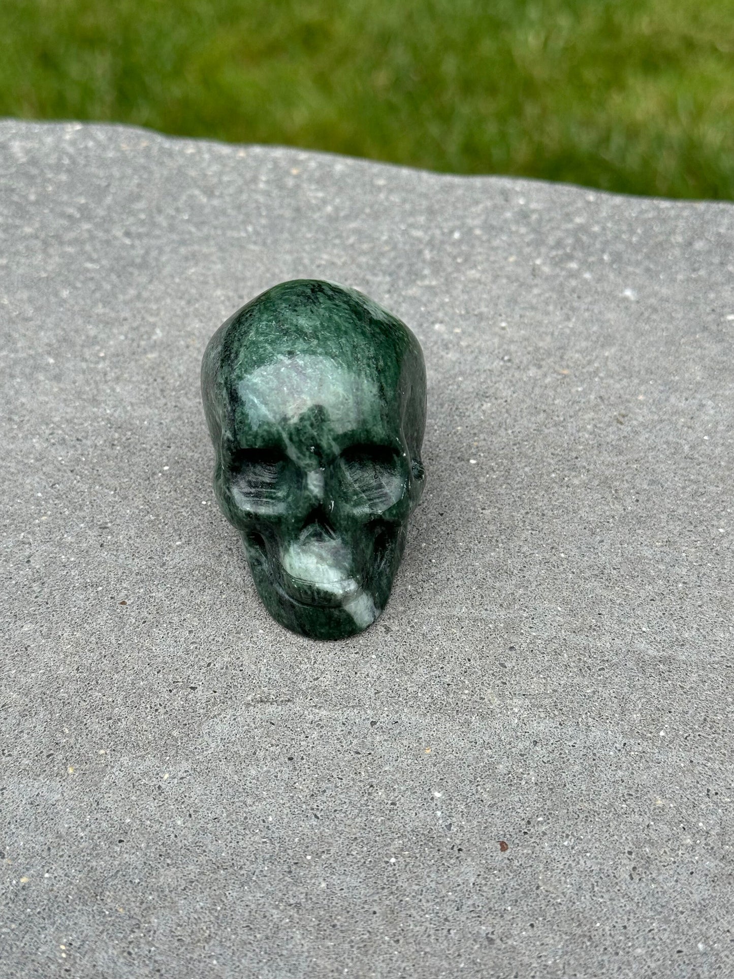 Moss Agate Skull Carving