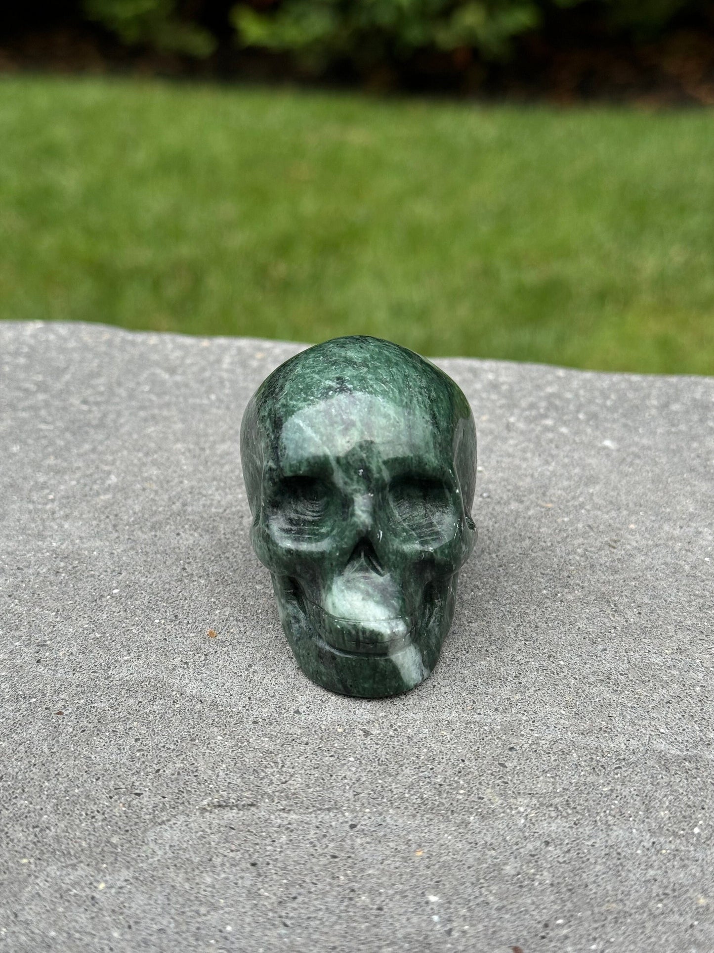 Moss Agate Skull Carving
