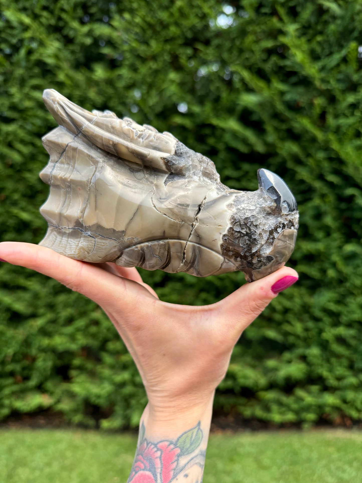 Volcano Agate Dragon Head Carving