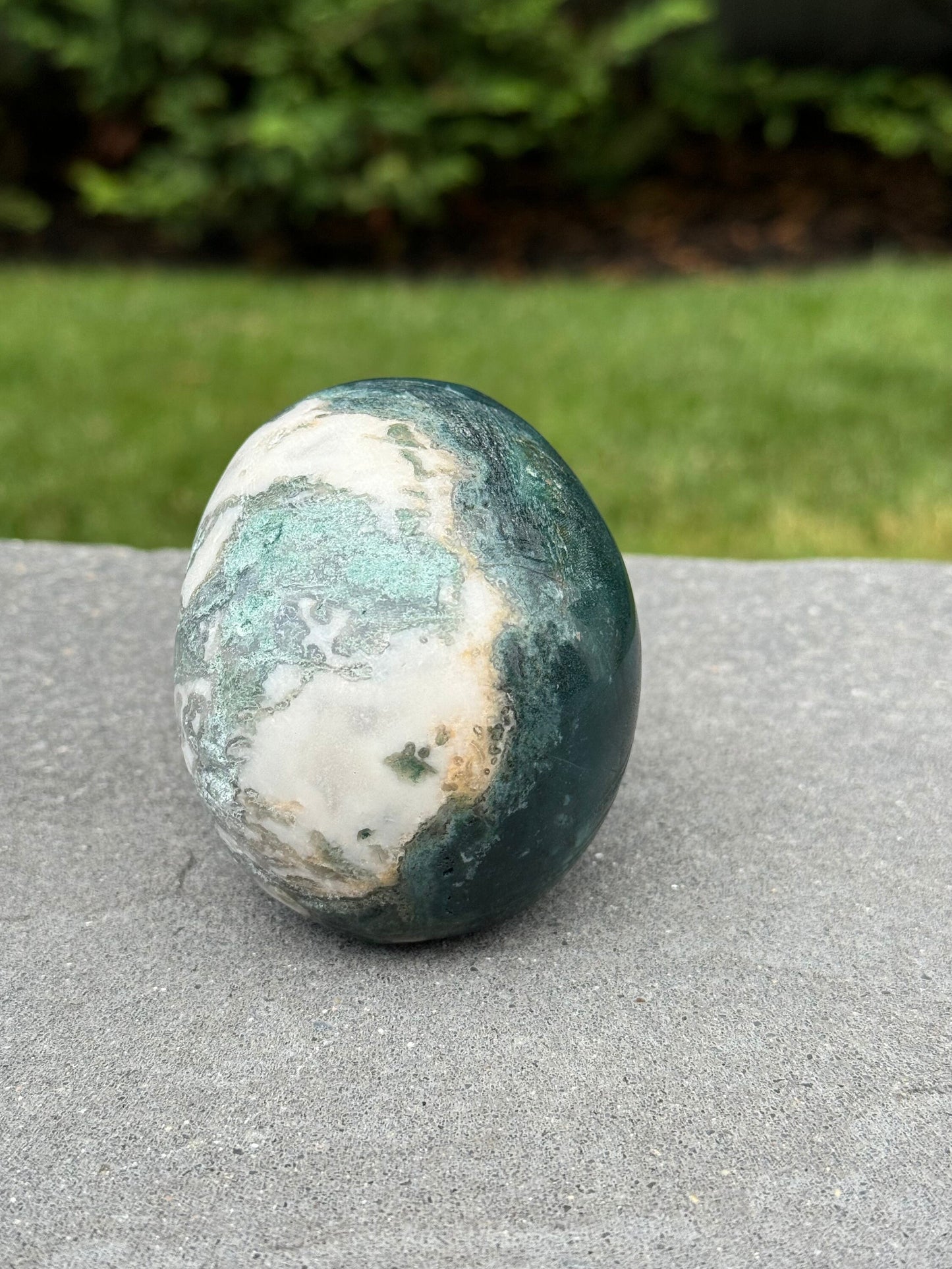Druzy Moss Agate Skull Carving