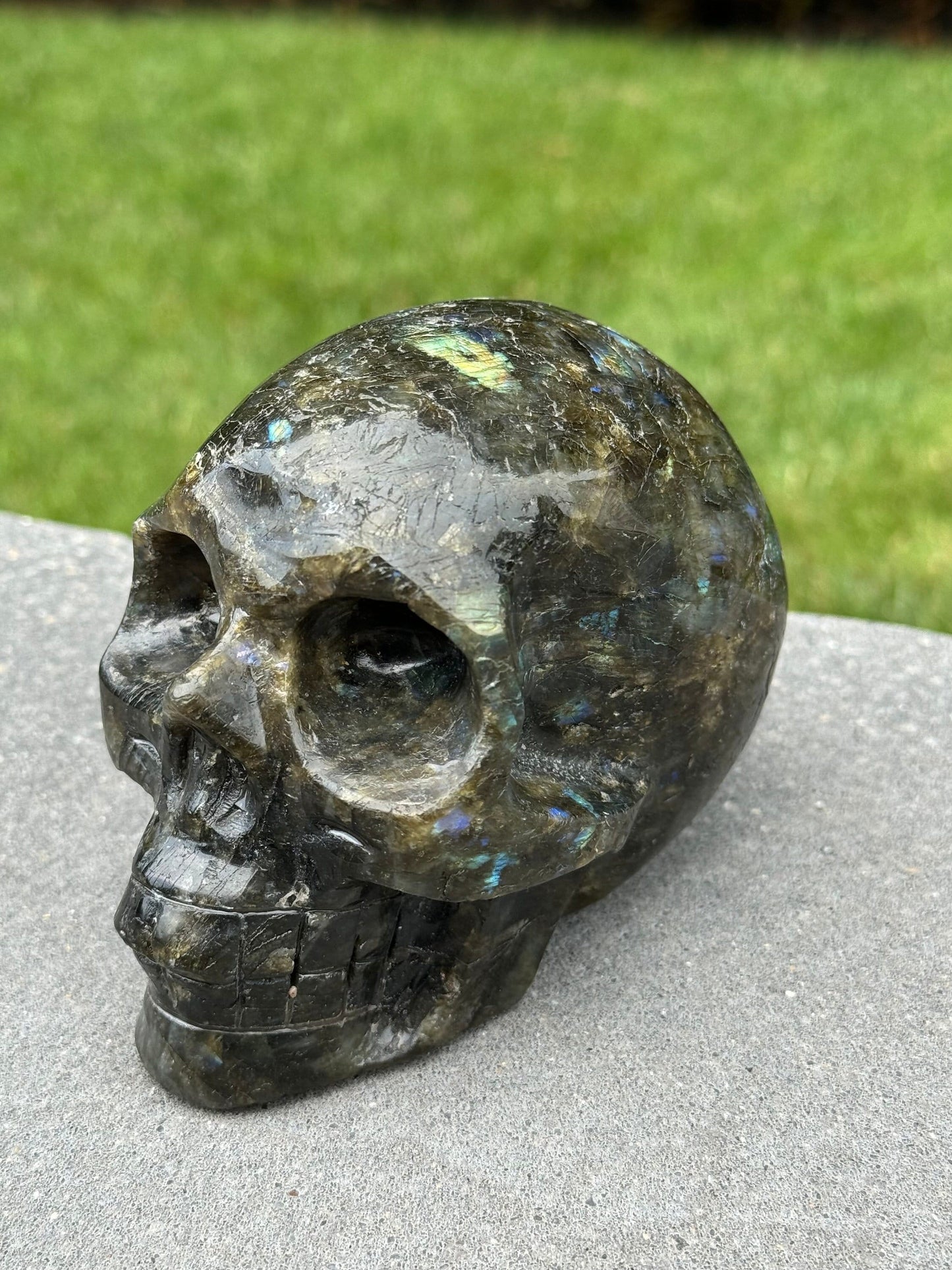 Flashy Labradorite Skull Carving (4.64")