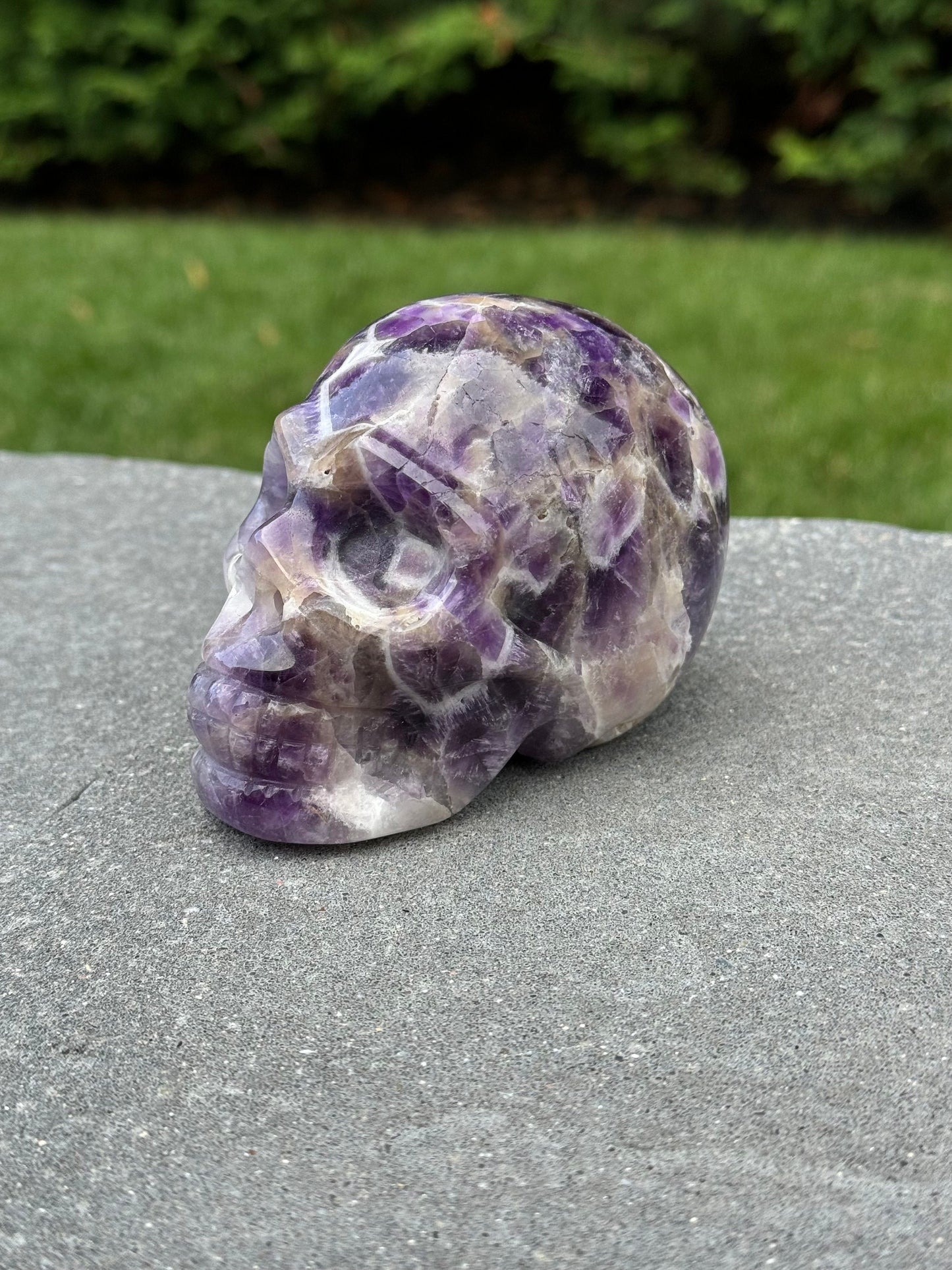 Chevron Amethyst Skull Carving