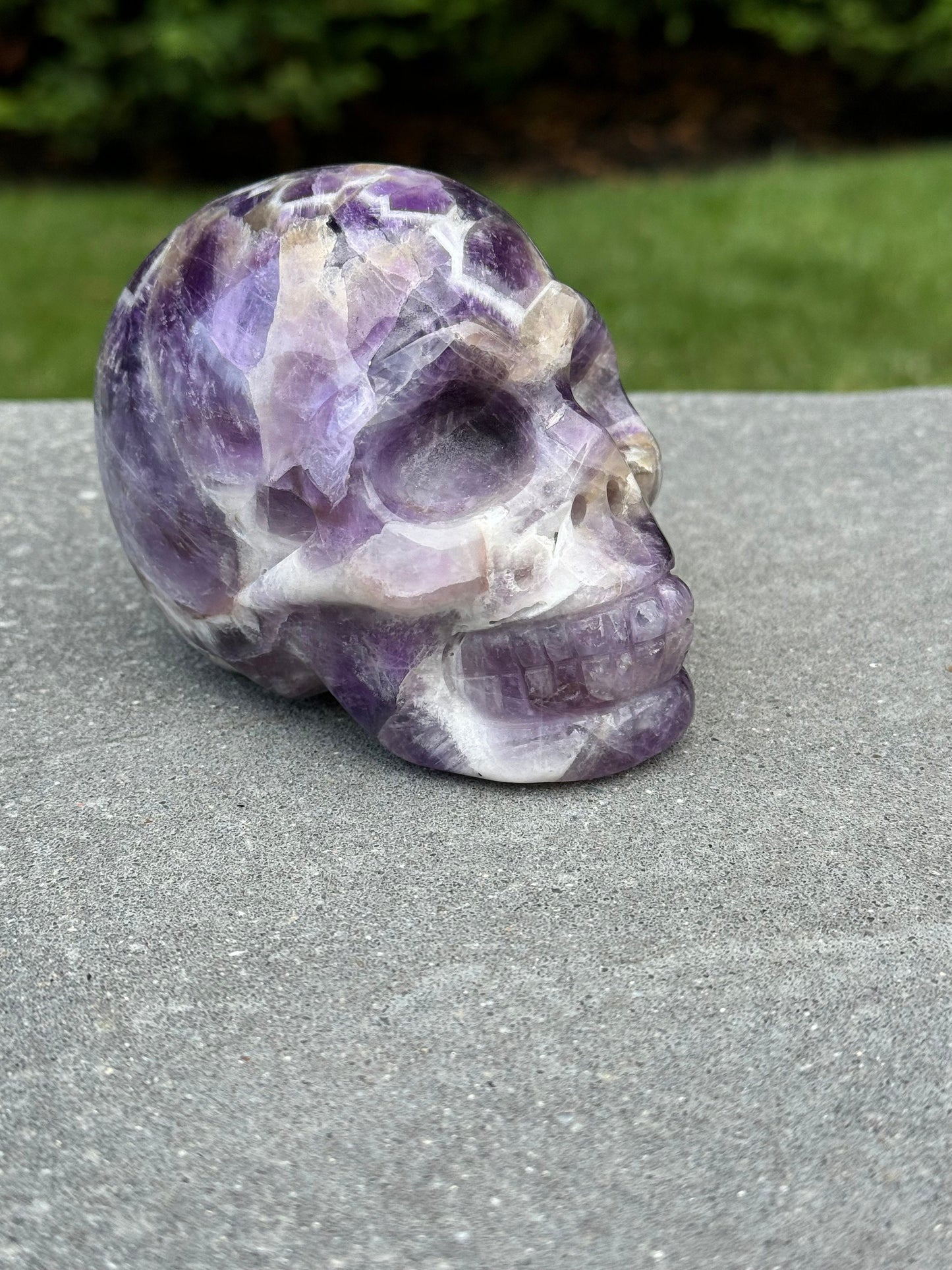 Chevron Amethyst Skull Carving