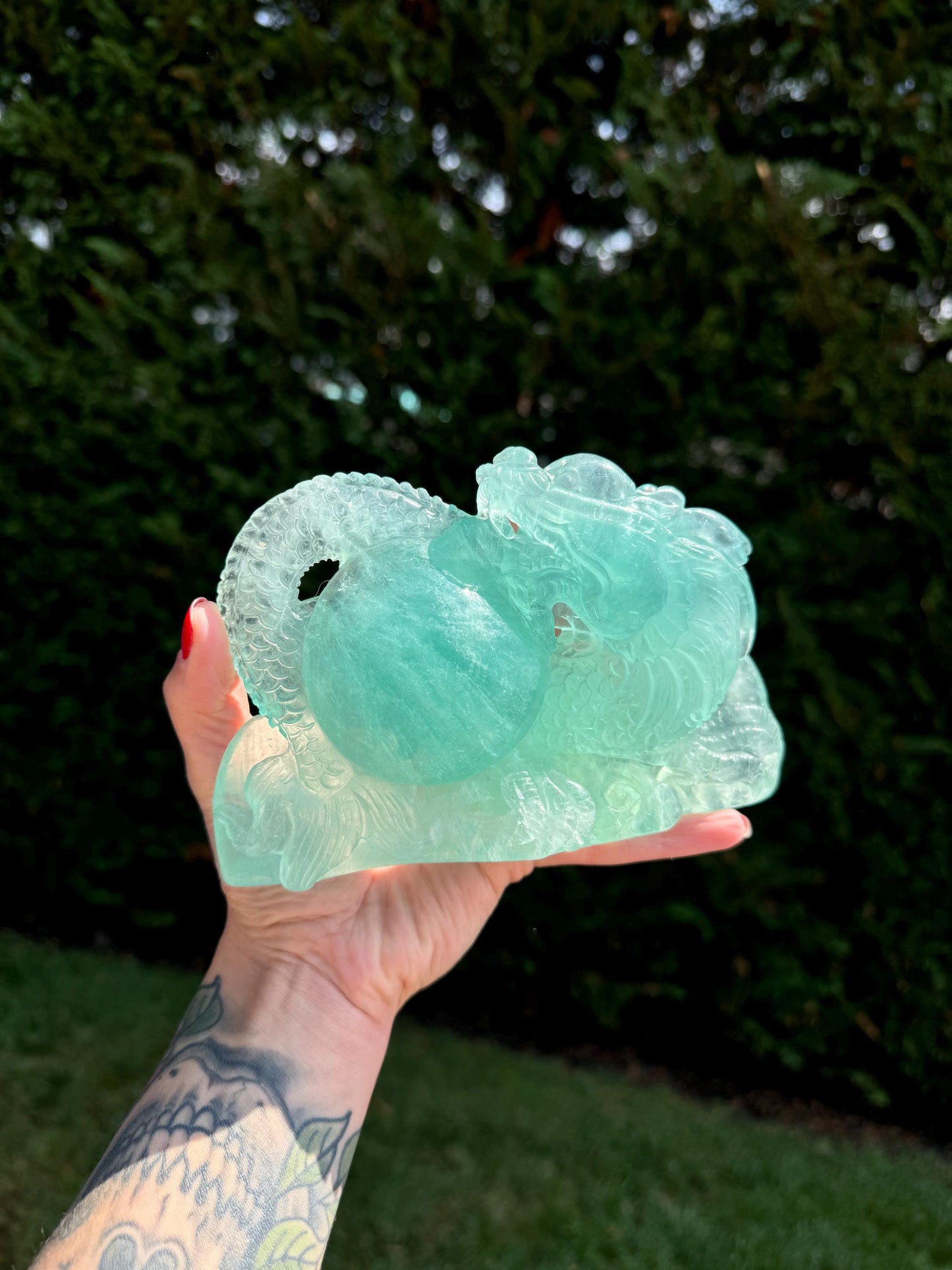 XL Baja Blast Green Fluorite Dragon Carving (2.7lbs)