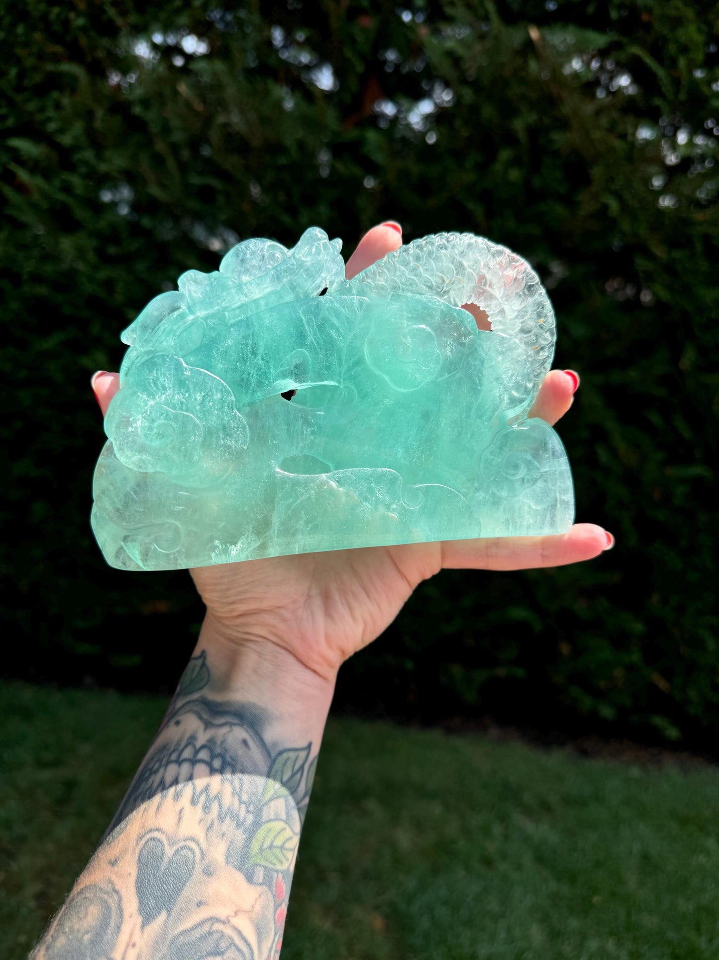 XL Baja Blast Green Fluorite Dragon Carving (2.7lbs)