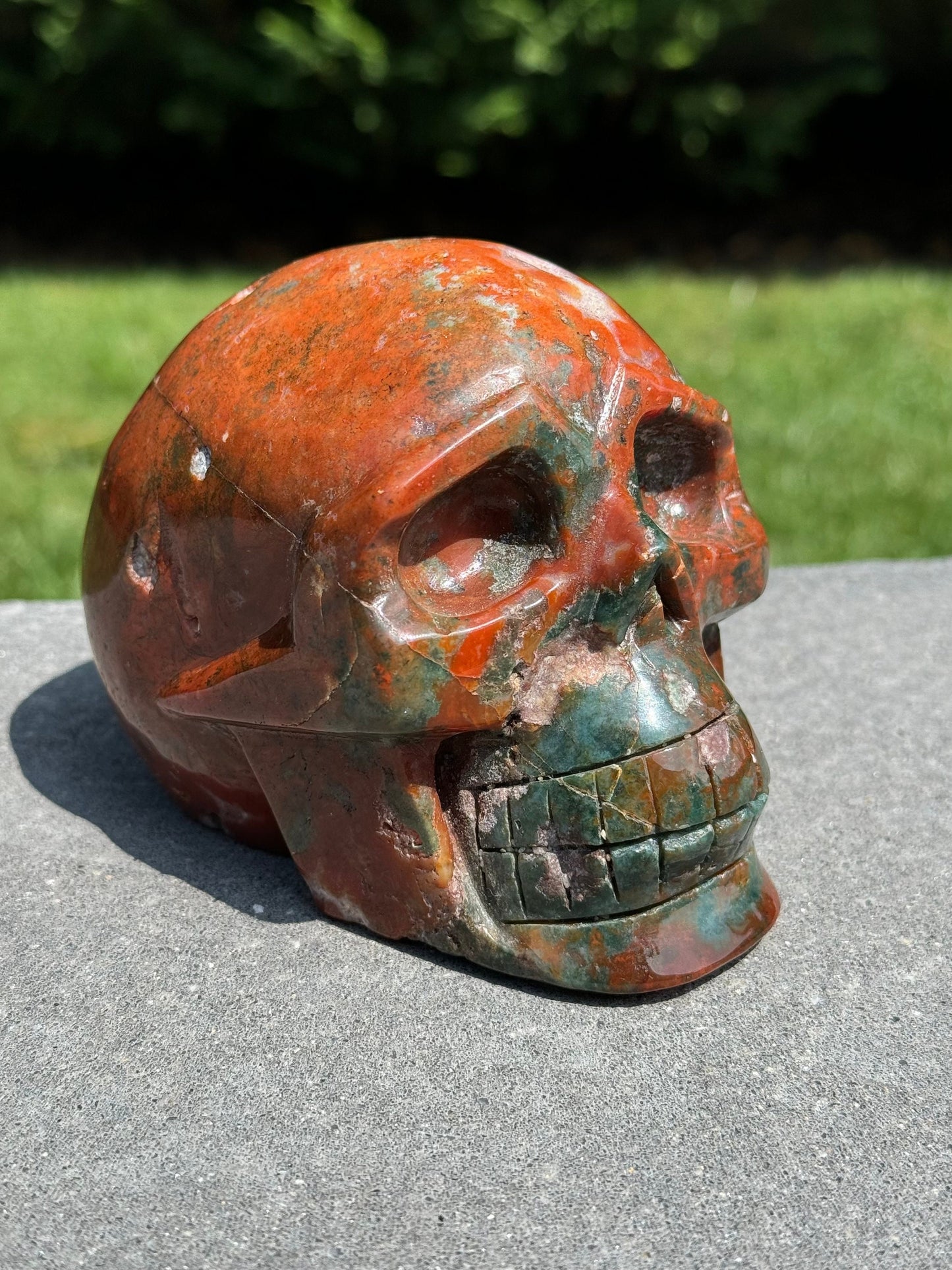 XL Druzy Ocean Jasper Skull Carving (4.6")